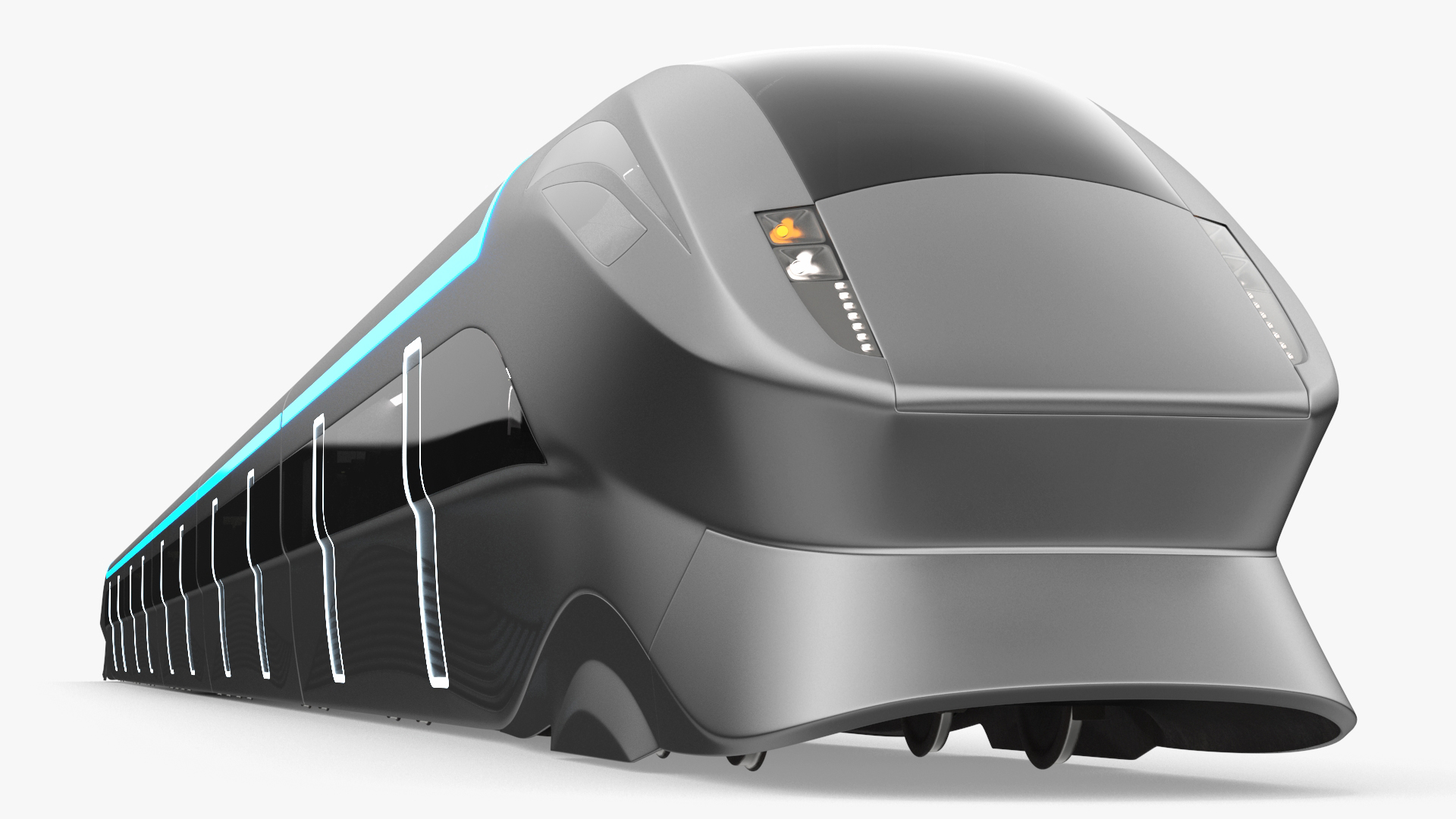 3D Futuristic Train with Cars Silver model