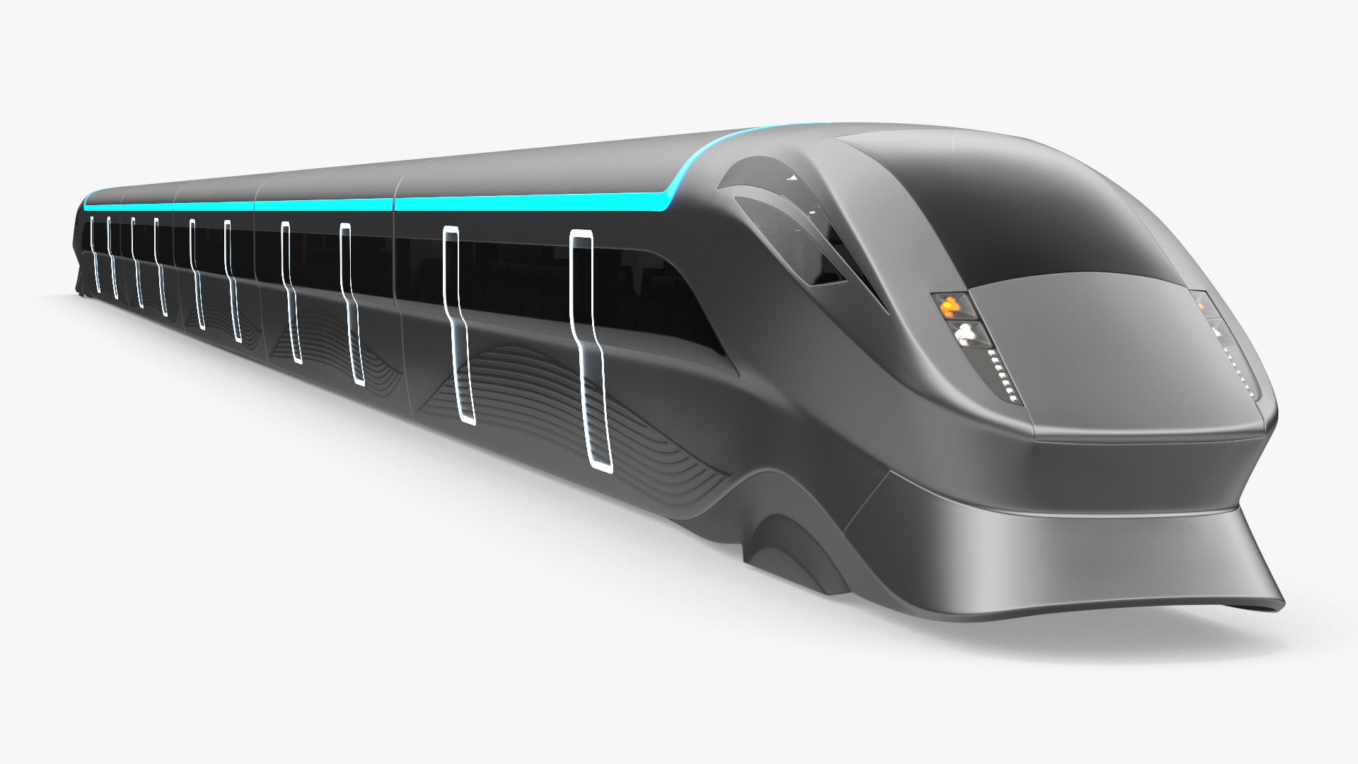 3D Futuristic Train with Cars Silver model