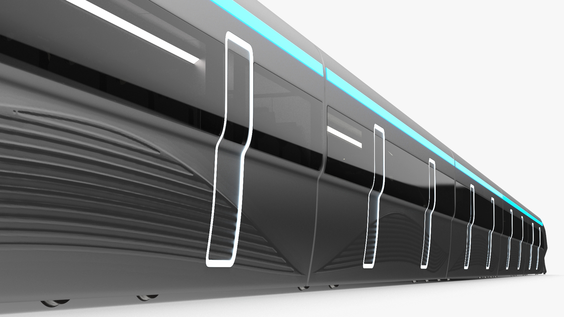 3D Futuristic Train with Cars Silver model