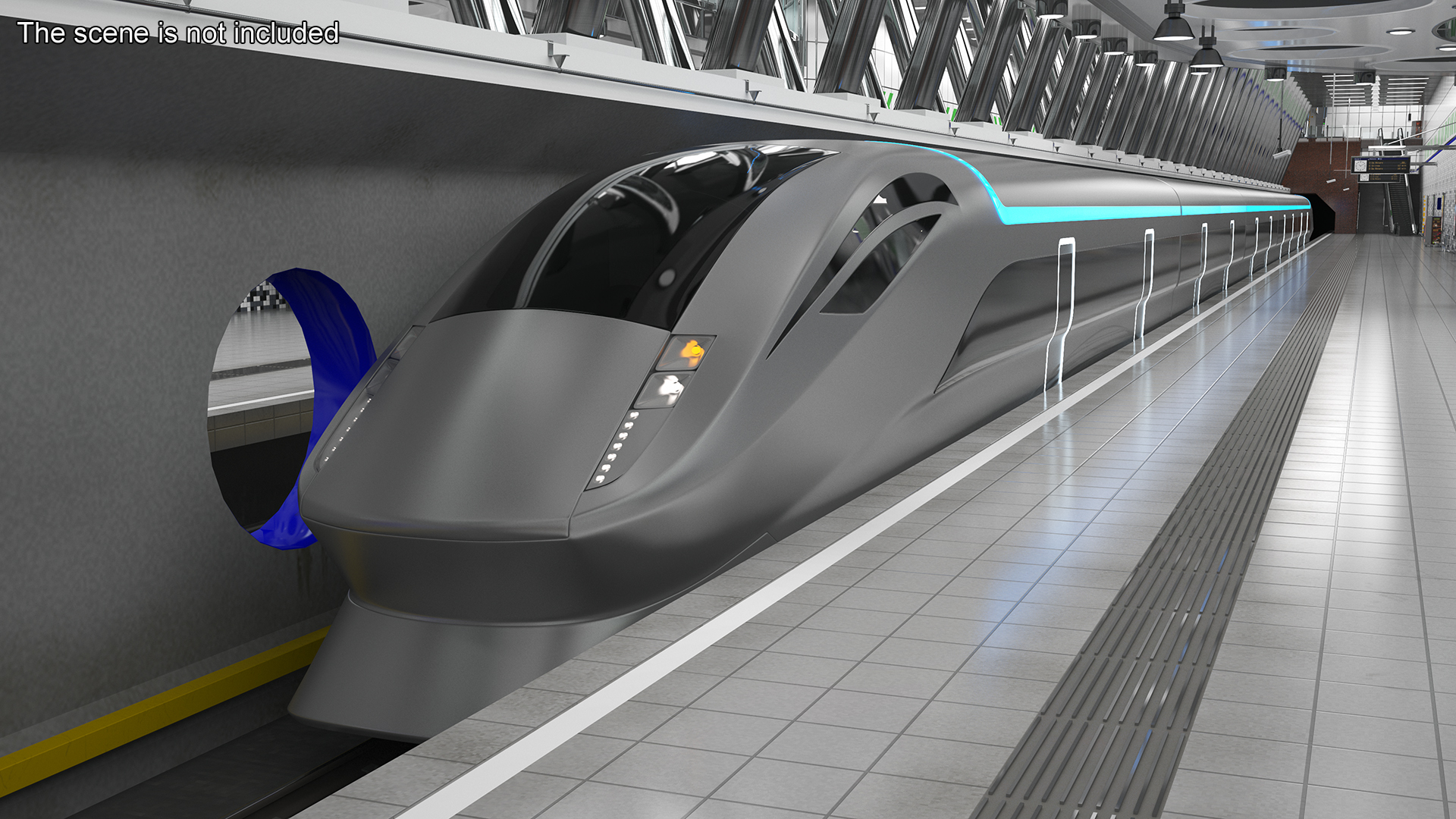 3D Futuristic Train with Cars Silver model