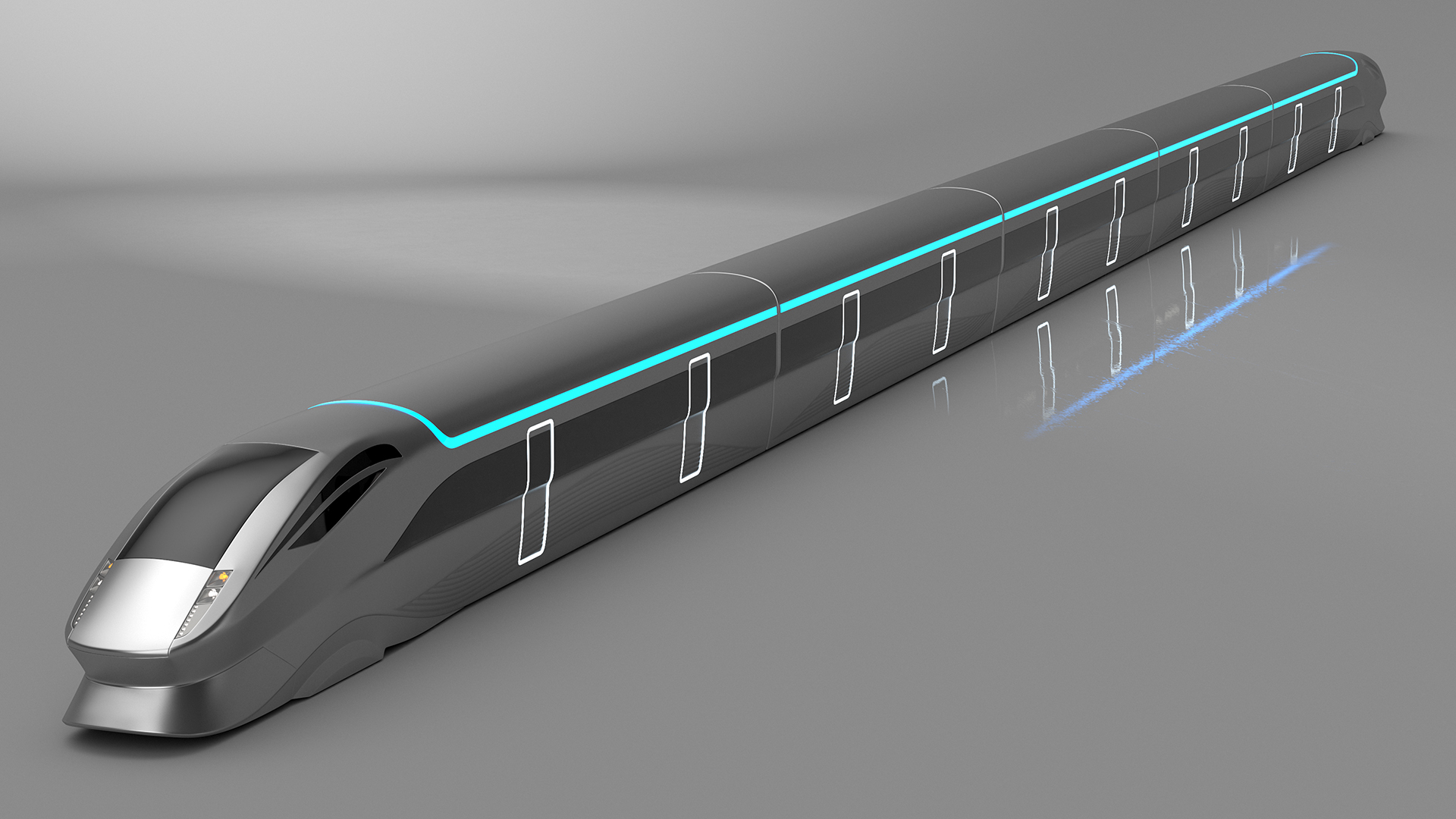 3D Futuristic Train with Cars Silver model