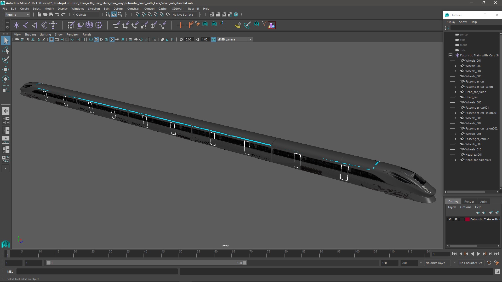 3D Futuristic Train with Cars Silver model