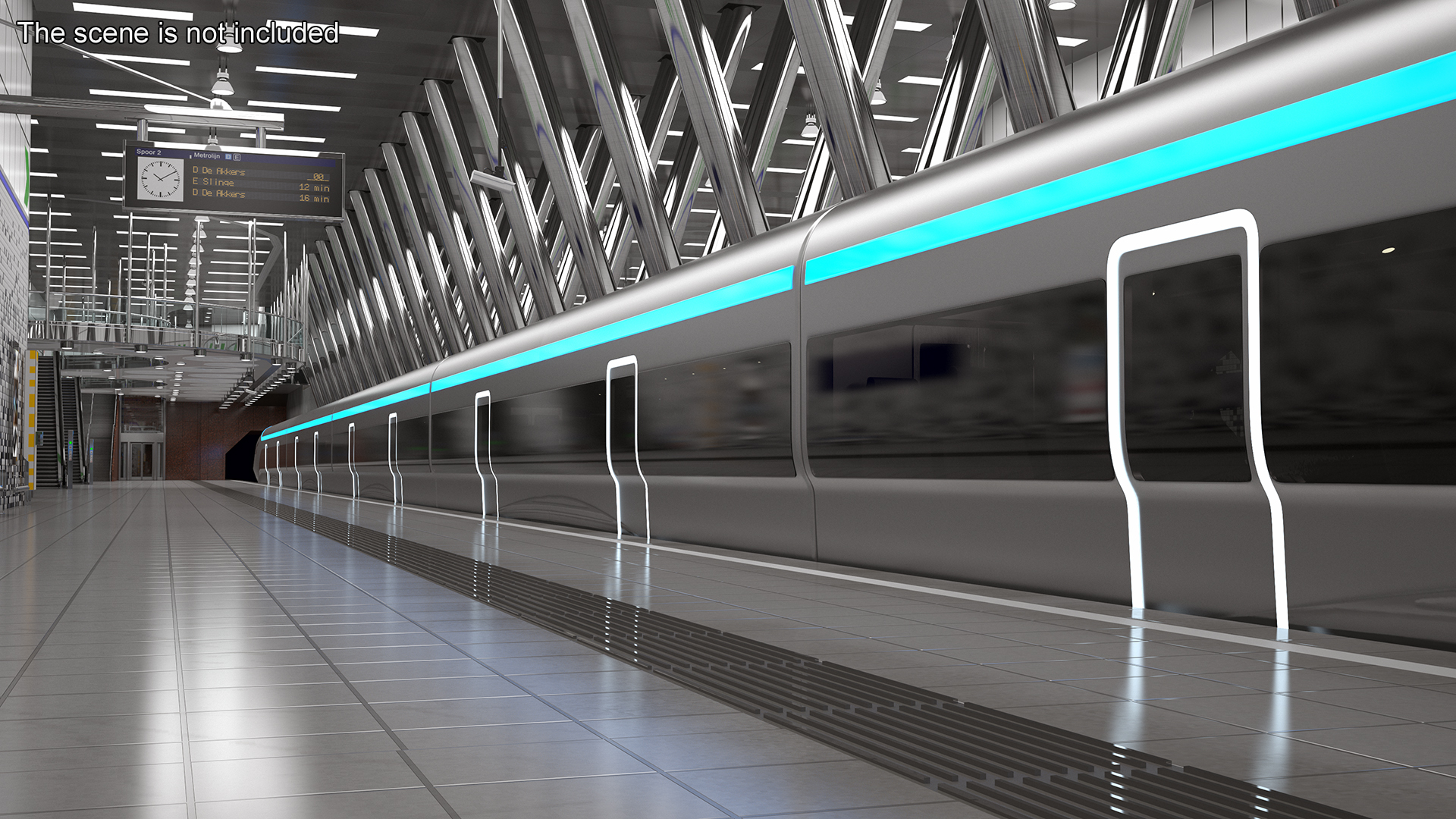 3D Futuristic Train with Cars Silver model