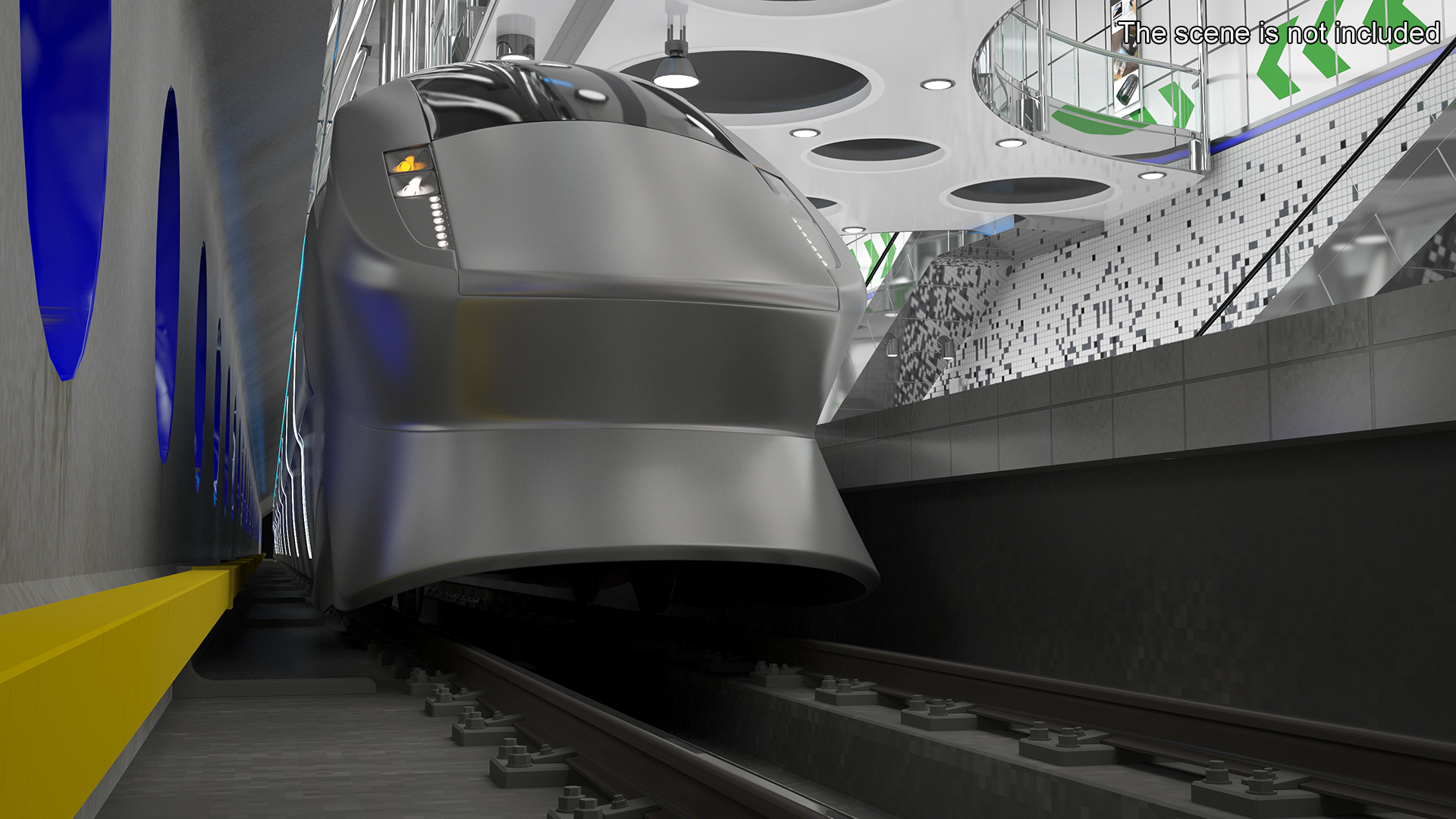 3D Futuristic Train with Cars Silver model