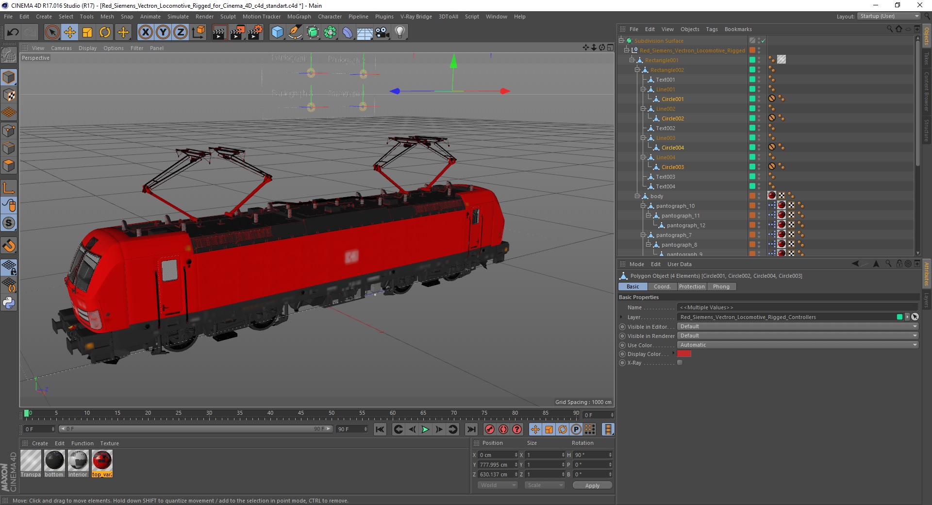 3D Red Siemens Vectron Locomotive Rigged for Cinema 4D
