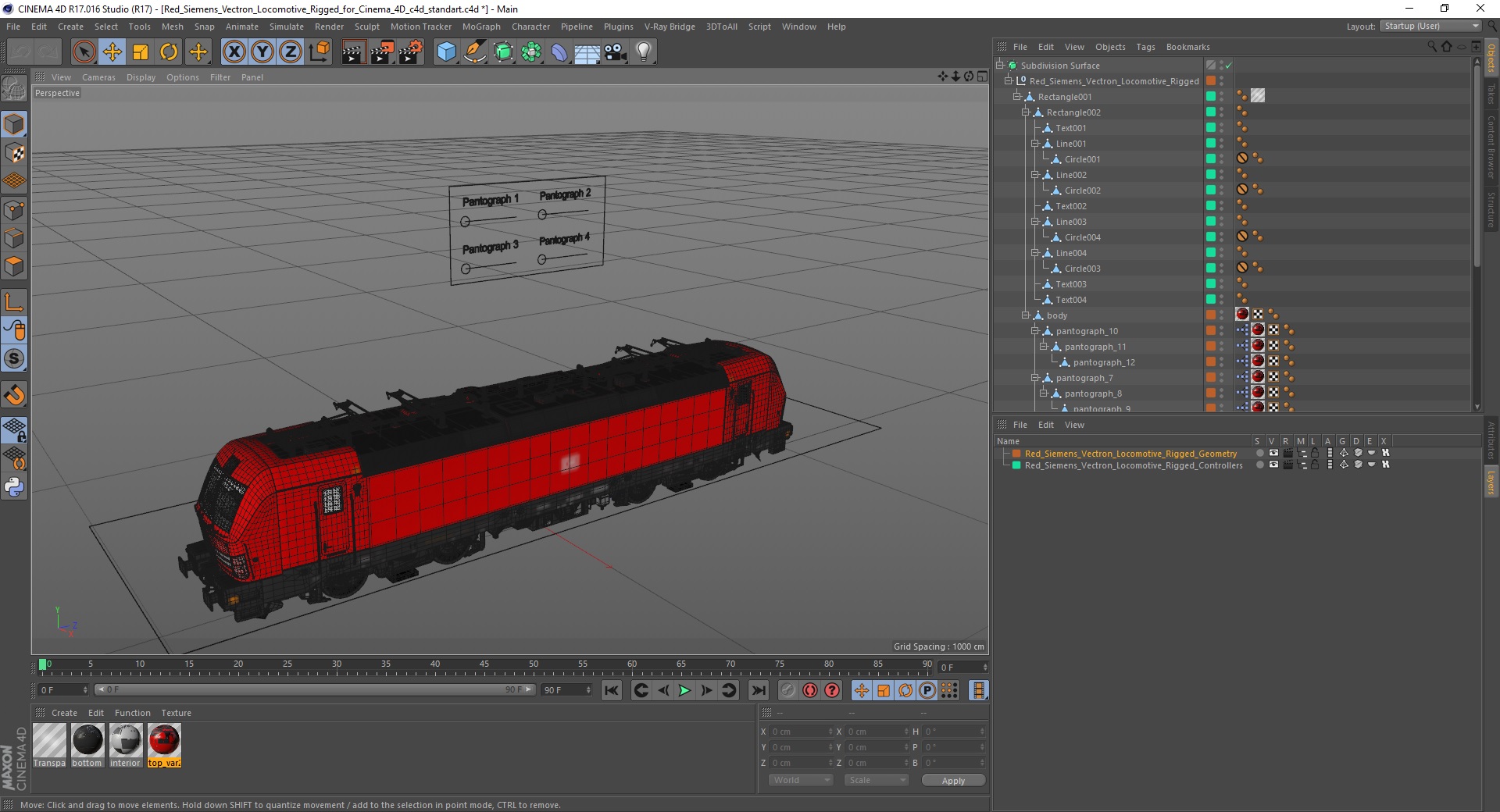 3D Red Siemens Vectron Locomotive Rigged for Cinema 4D