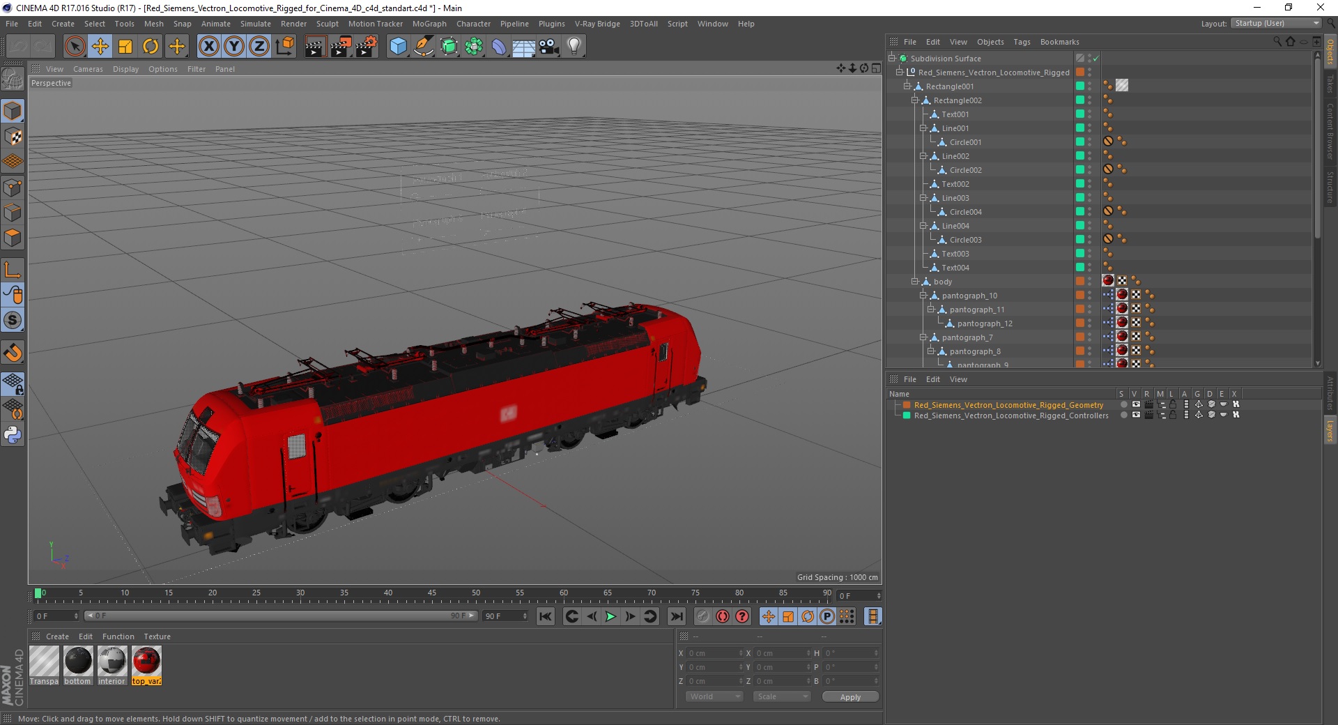 3D Red Siemens Vectron Locomotive Rigged for Cinema 4D