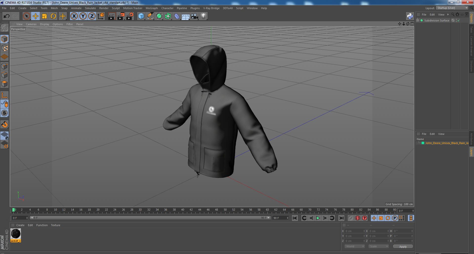 3D model John Deere Unisex Black Rain Jacket