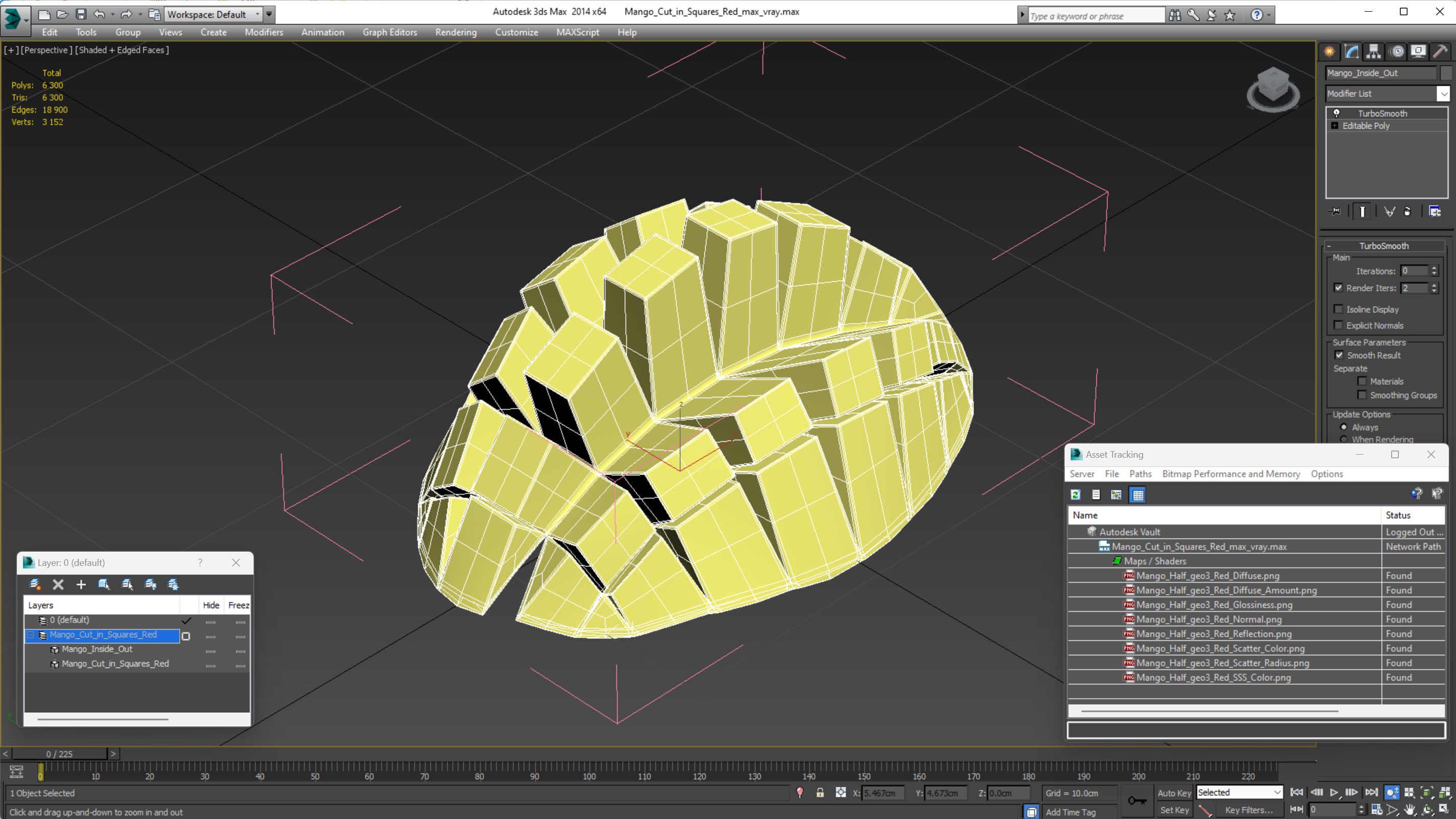 Mango Cut in Squares Red 3D model
