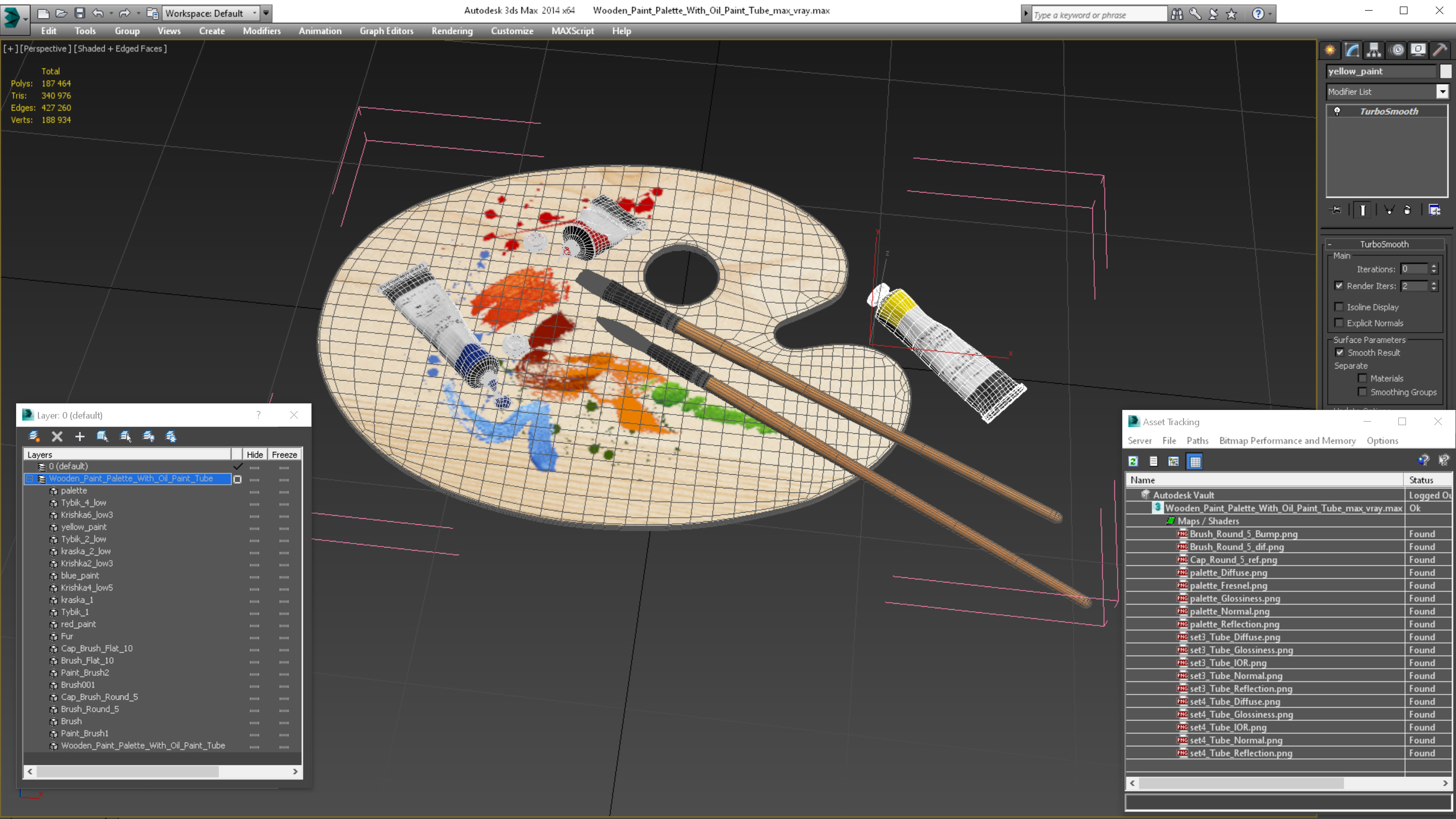 3D model Wooden Paint Palette With Oil Paint Tube