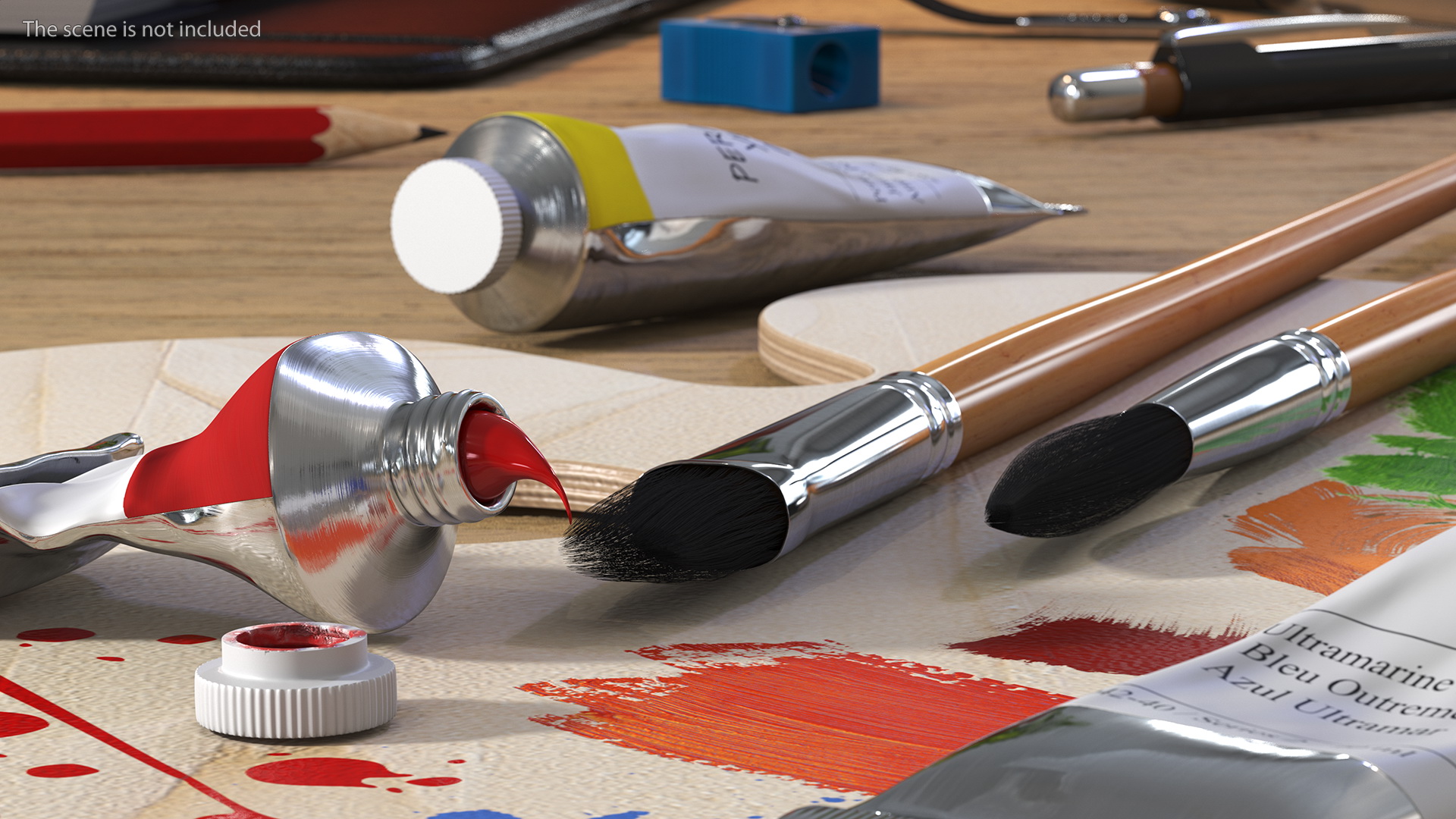 3D model Wooden Paint Palette With Oil Paint Tube