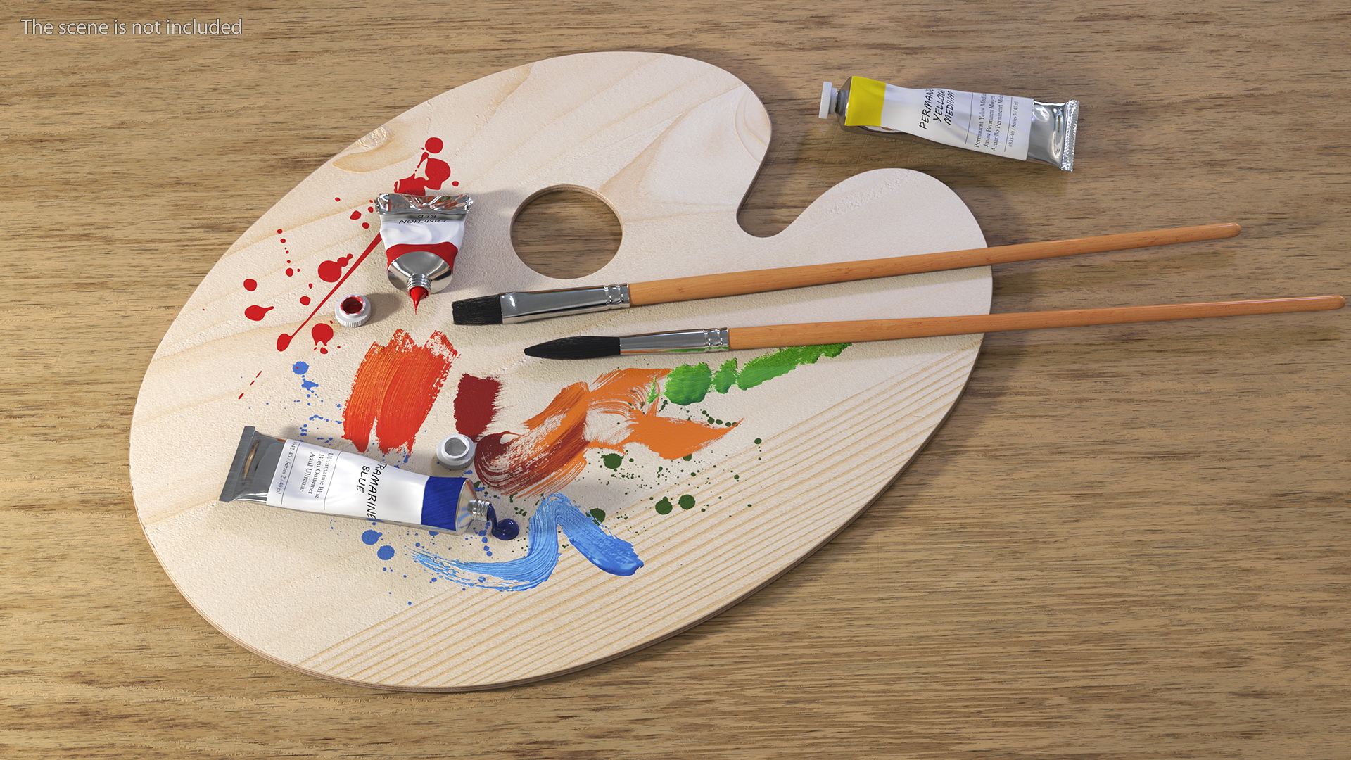 3D model Wooden Paint Palette With Oil Paint Tube