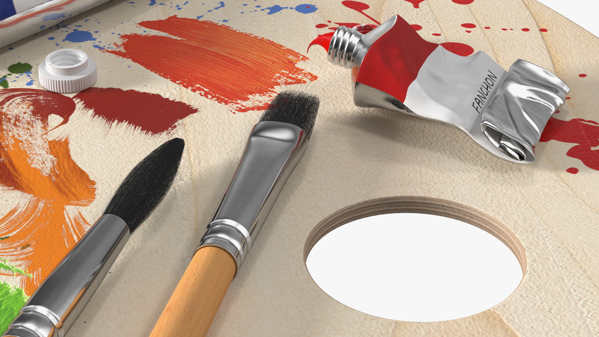 3D model Wooden Paint Palette With Oil Paint Tube