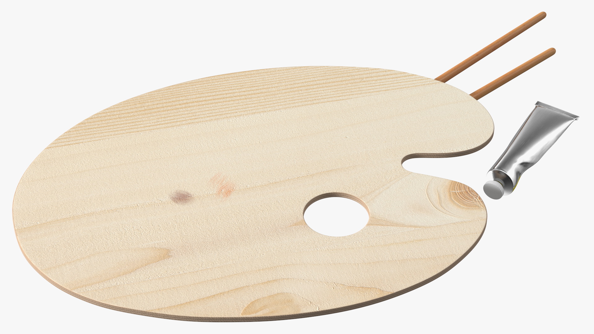 3D model Wooden Paint Palette With Oil Paint Tube