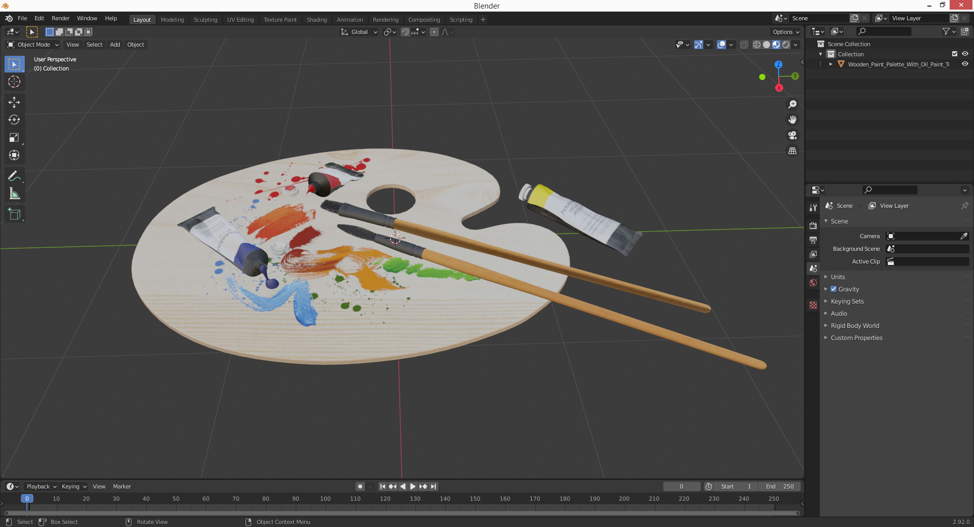 3D model Wooden Paint Palette With Oil Paint Tube