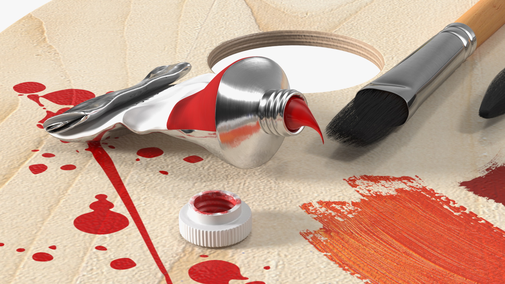 3D model Wooden Paint Palette With Oil Paint Tube