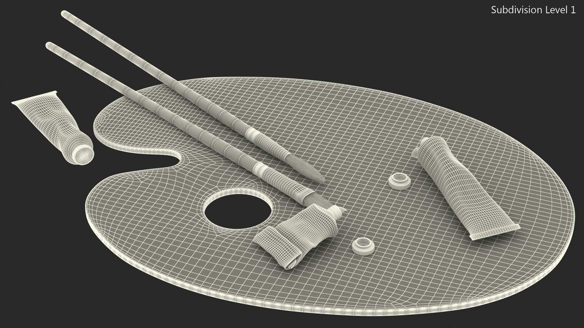 3D model Wooden Paint Palette With Oil Paint Tube
