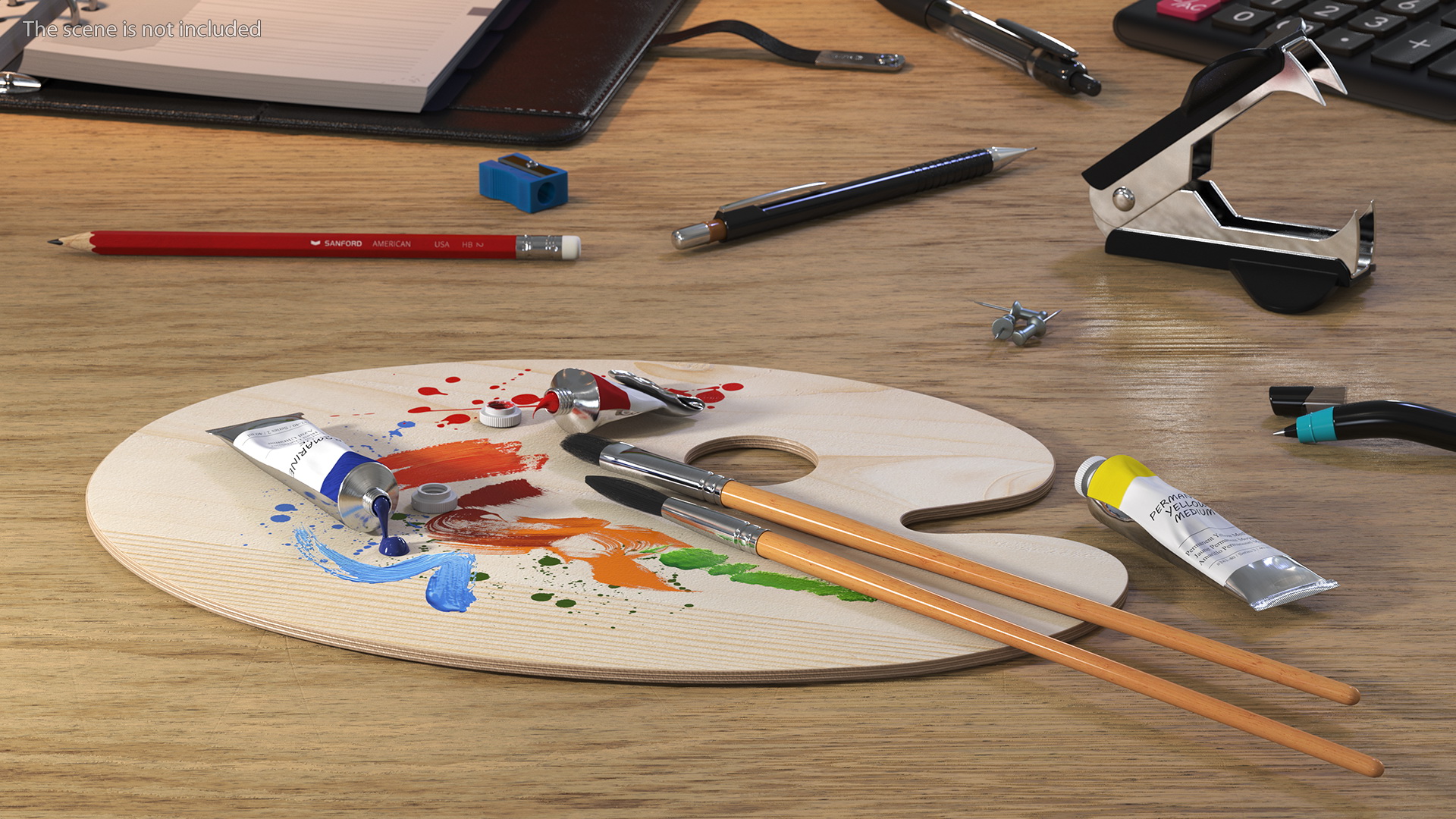 3D model Wooden Paint Palette With Oil Paint Tube