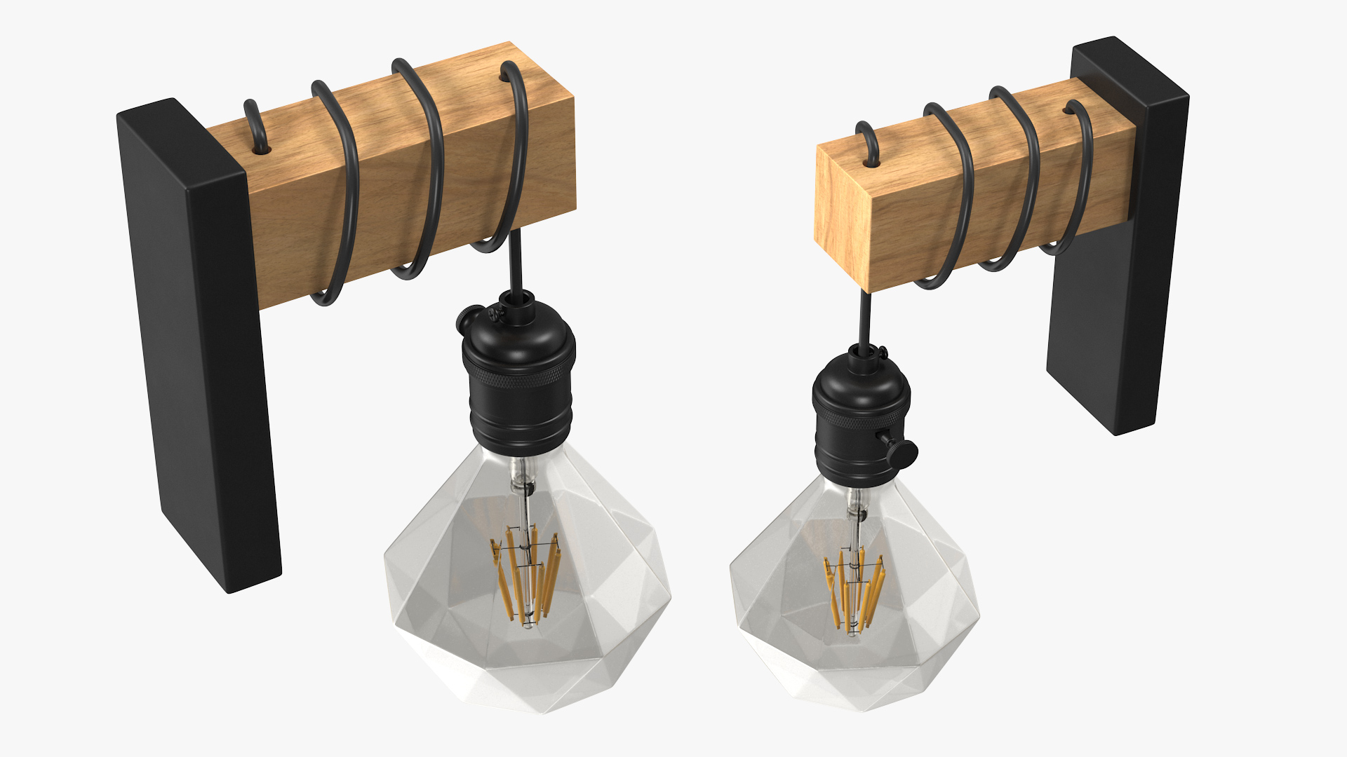 Vintage Wall Lamp Black with Light Bulb 3D model