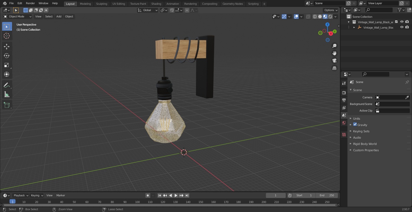 Vintage Wall Lamp Black with Light Bulb 3D model