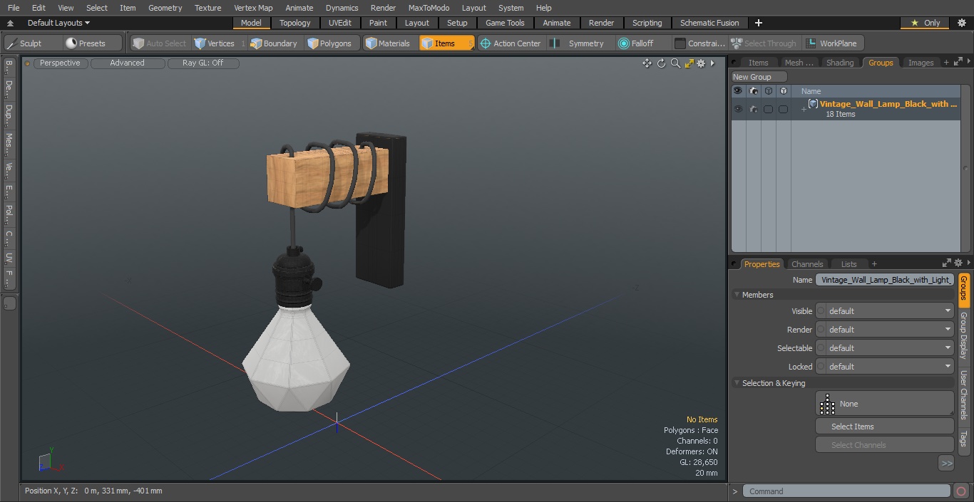 Vintage Wall Lamp Black with Light Bulb 3D model