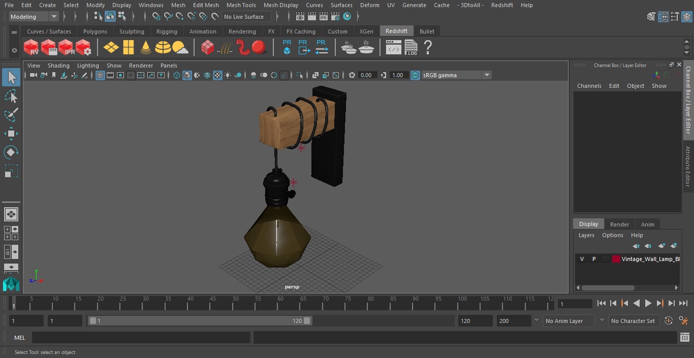 Vintage Wall Lamp Black with Light Bulb 3D model