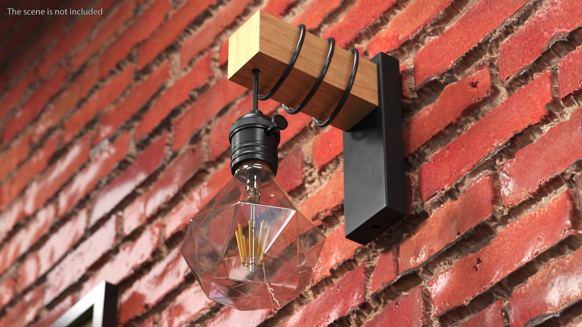 Vintage Wall Lamp Black with Light Bulb 3D model