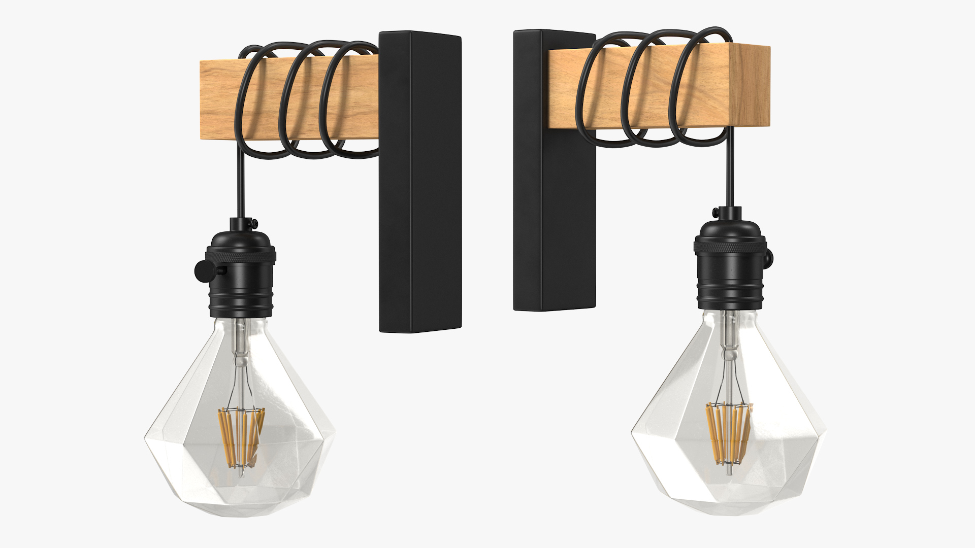 Vintage Wall Lamp Black with Light Bulb 3D model