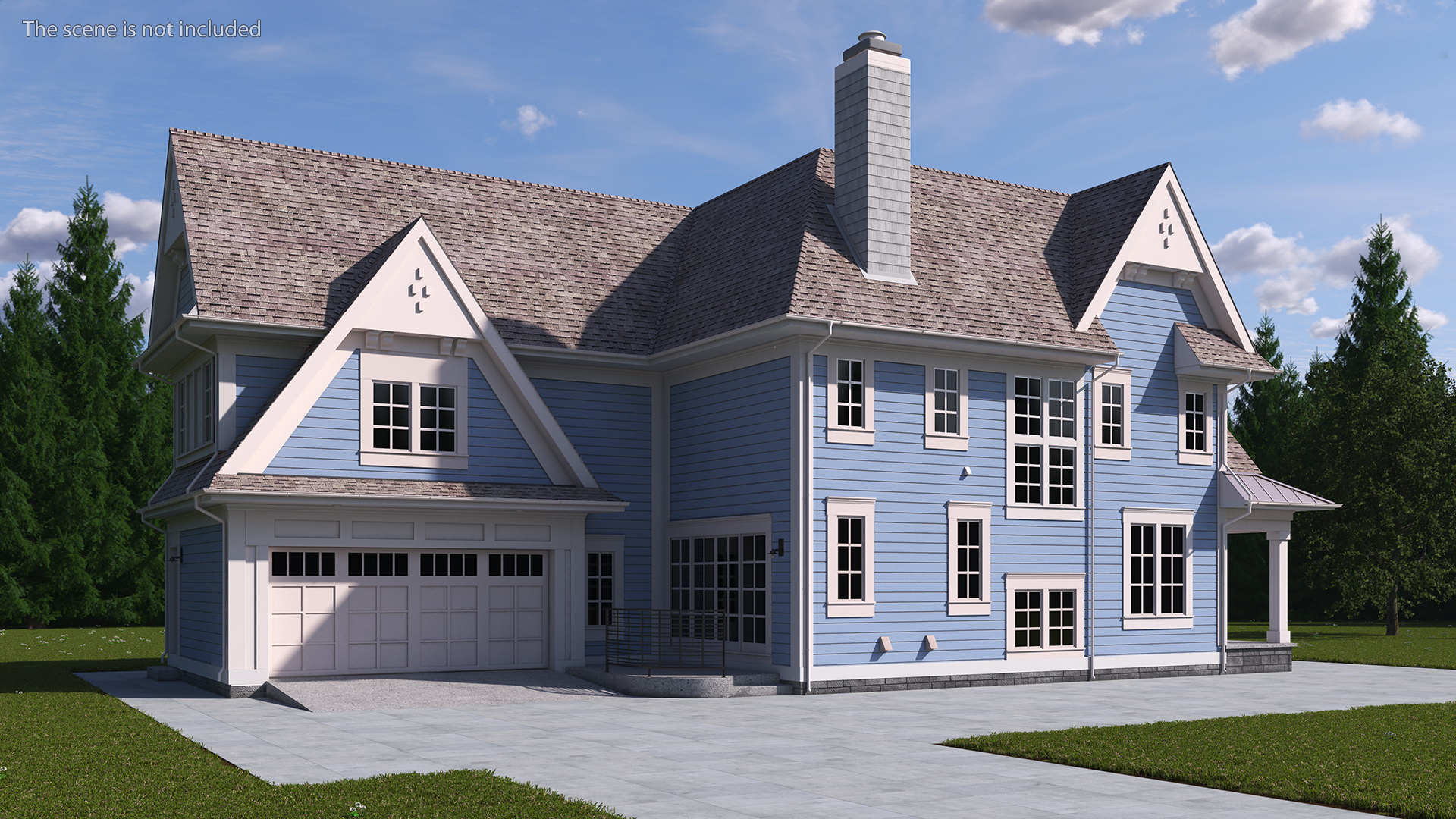 3D model Blue American House Exterior with Garage