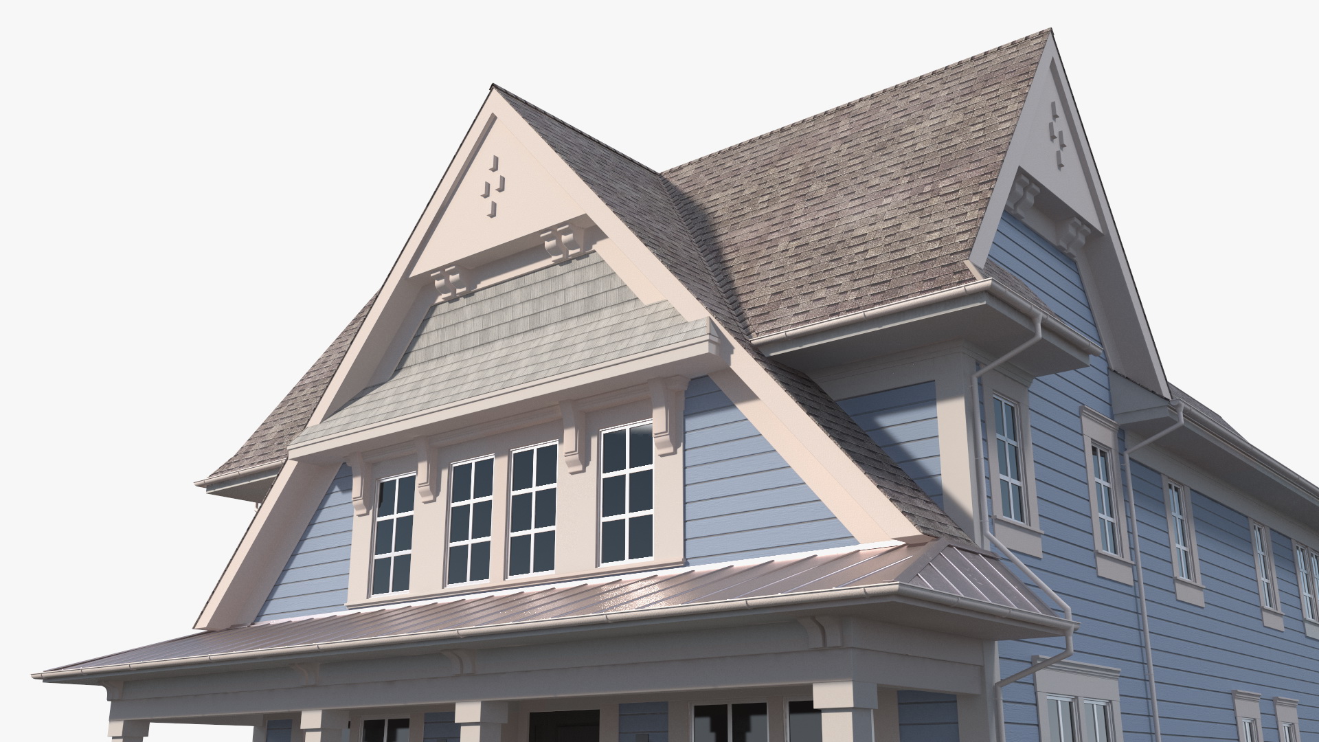 3D model Blue American House Exterior with Garage
