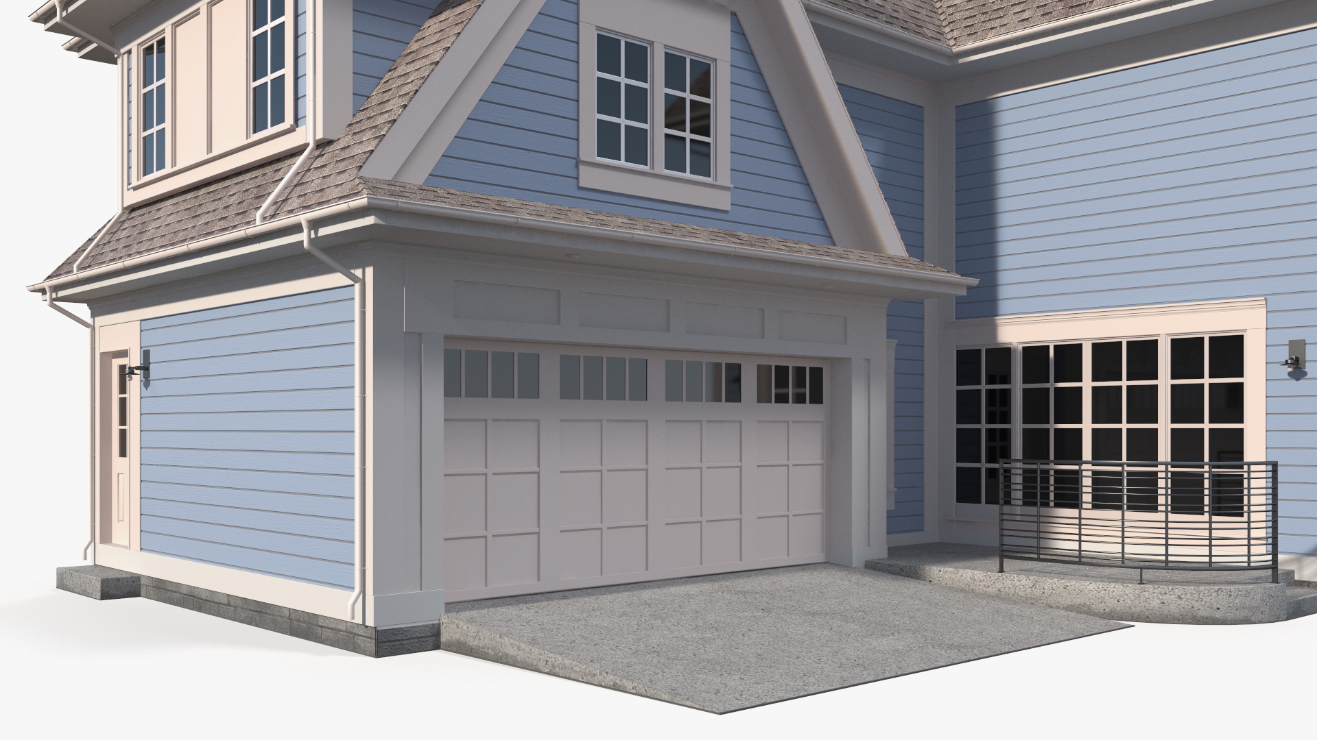 3D model Blue American House Exterior with Garage