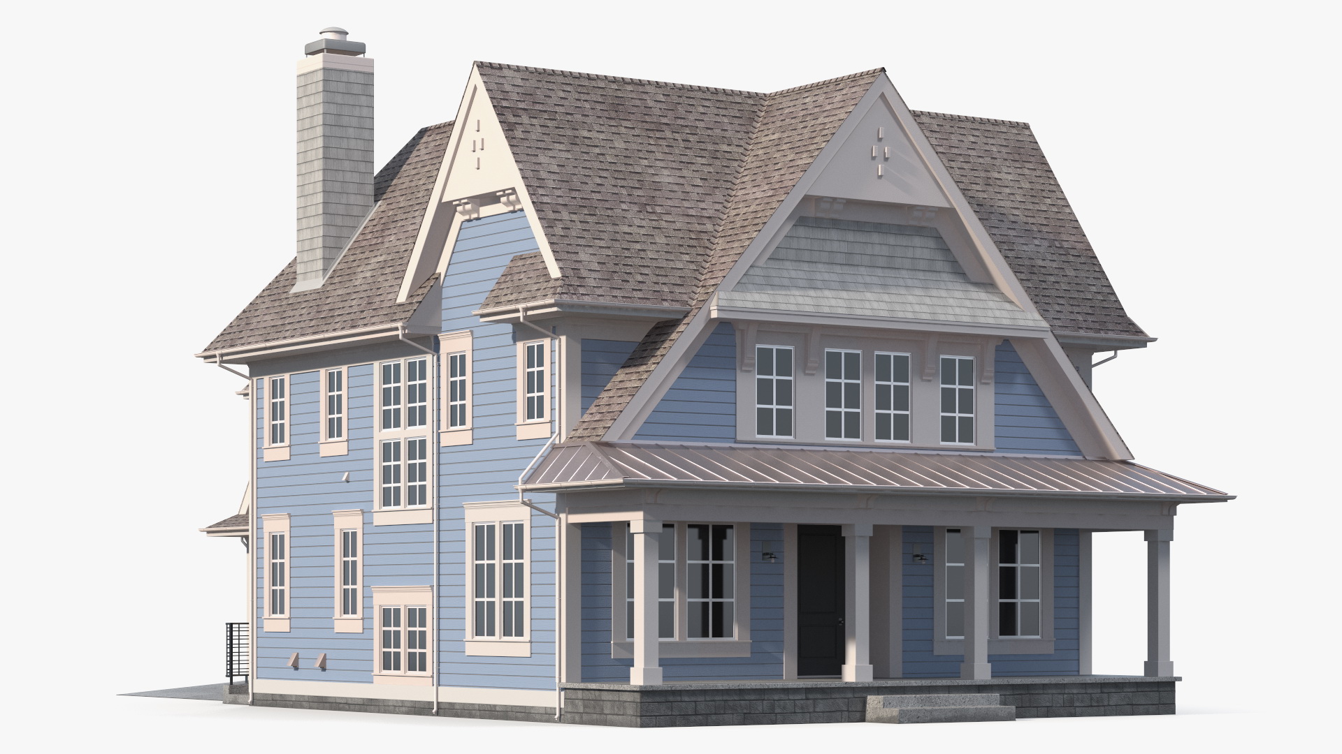3D model Blue American House Exterior with Garage