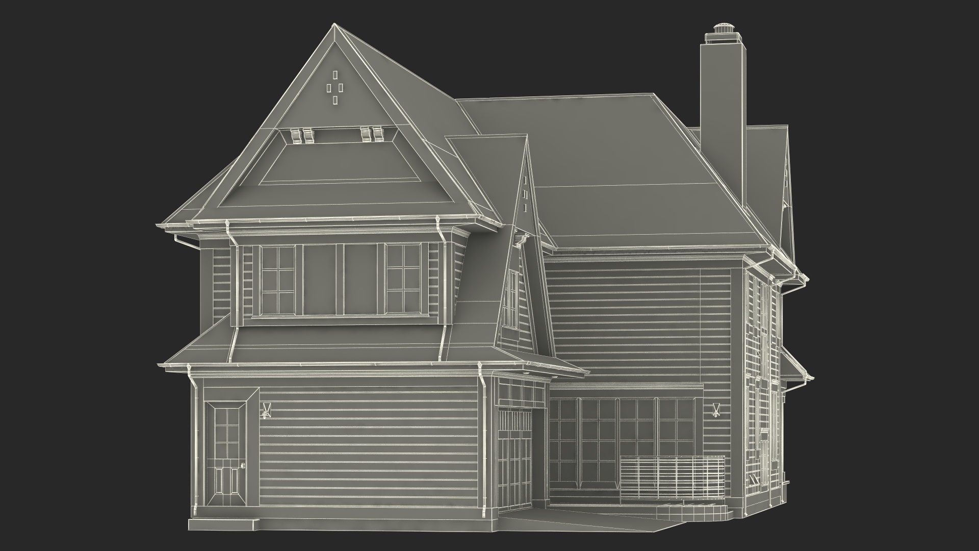 3D model Blue American House Exterior with Garage