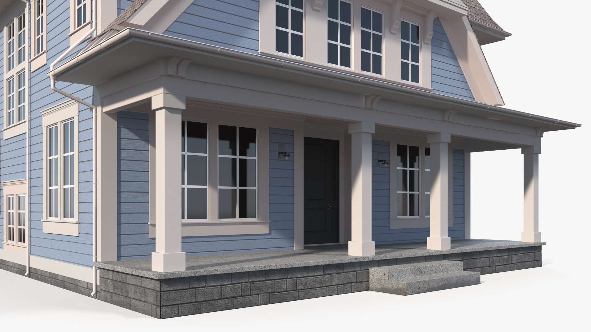 3D model Blue American House Exterior with Garage