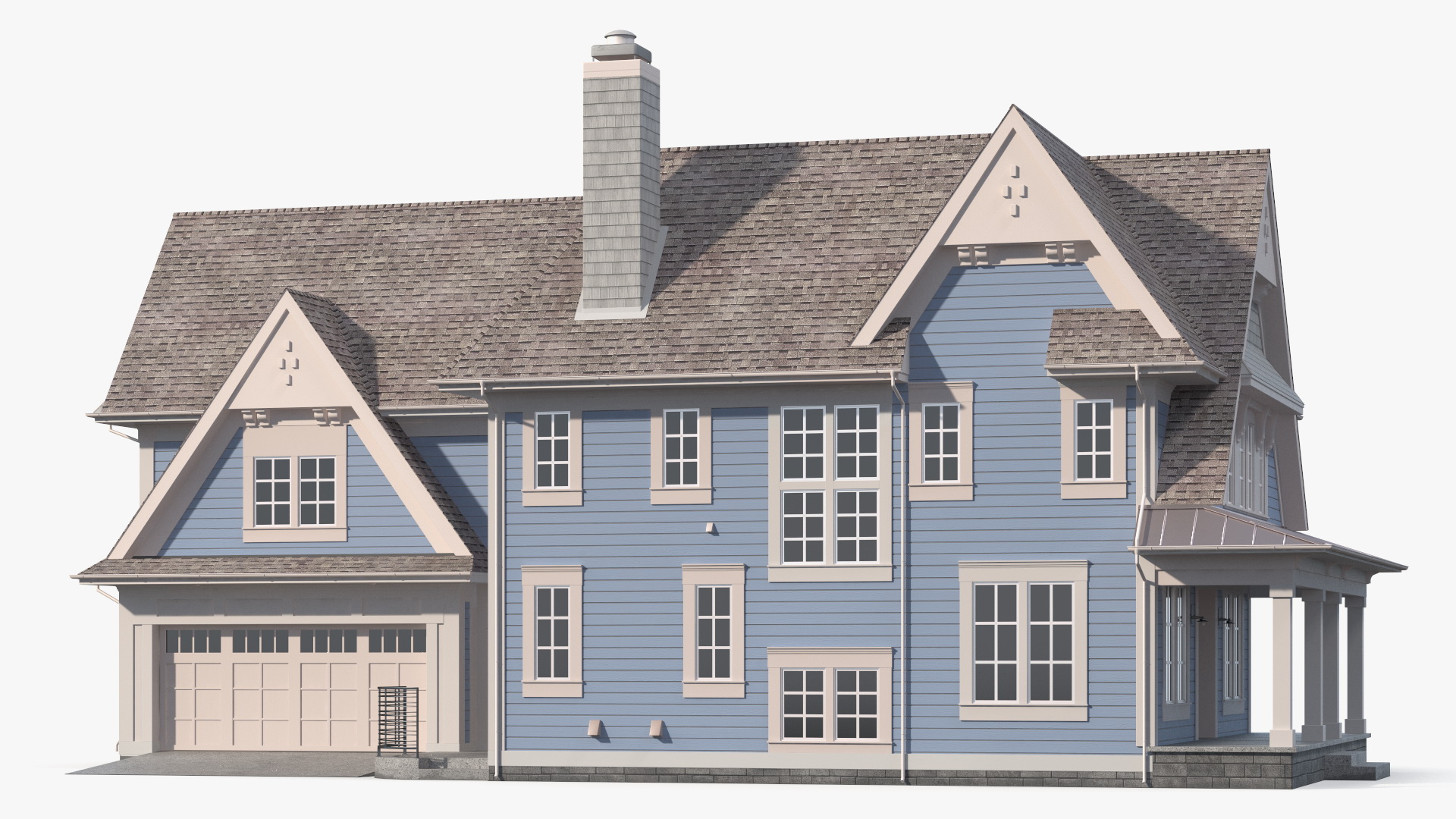 3D model Blue American House Exterior with Garage