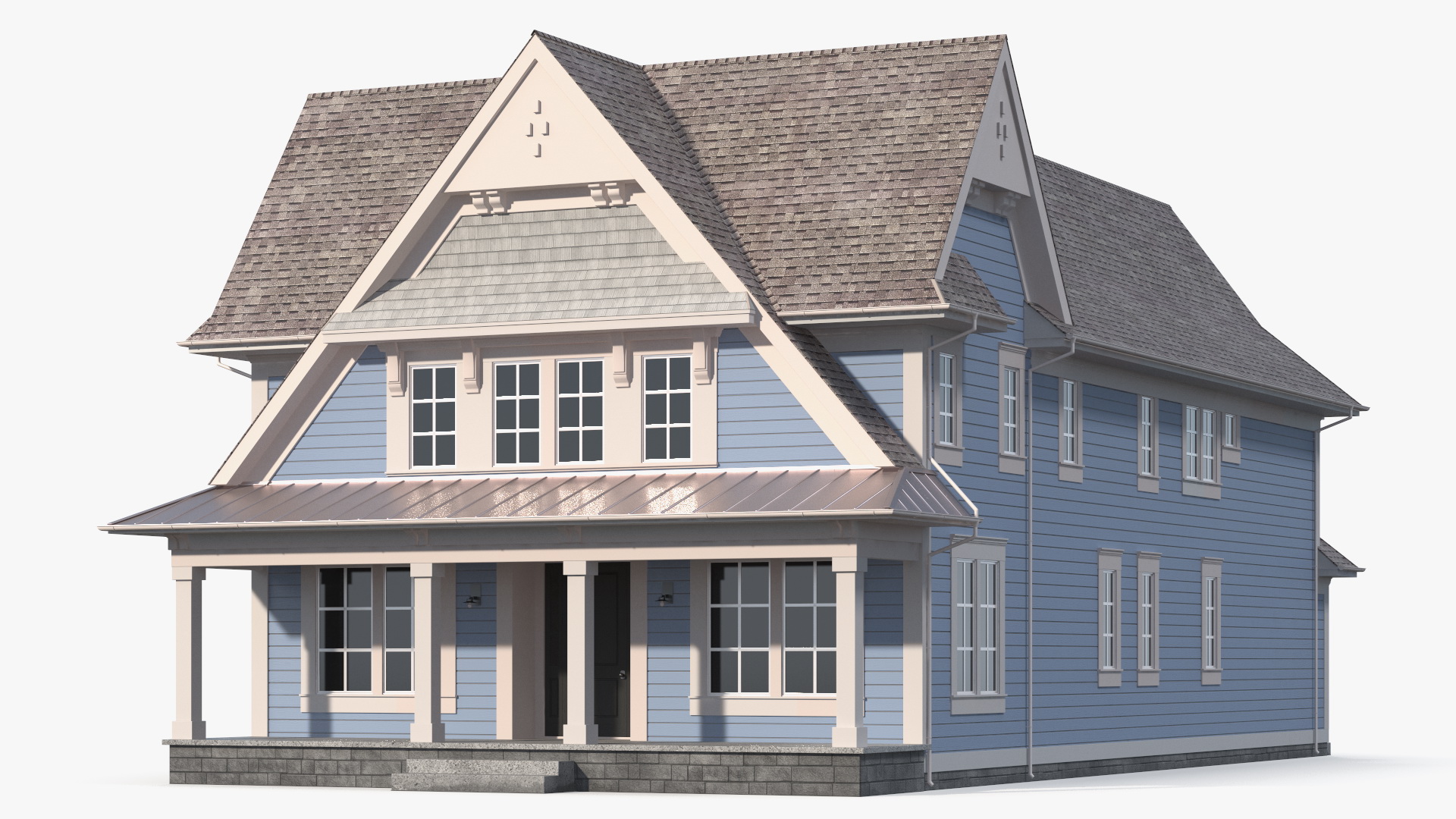 3D model Blue American House Exterior with Garage
