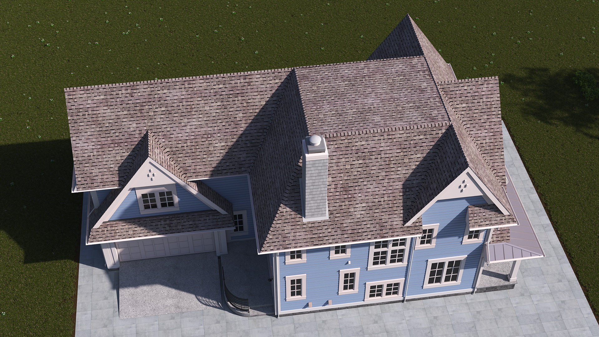 3D model Blue American House Exterior with Garage