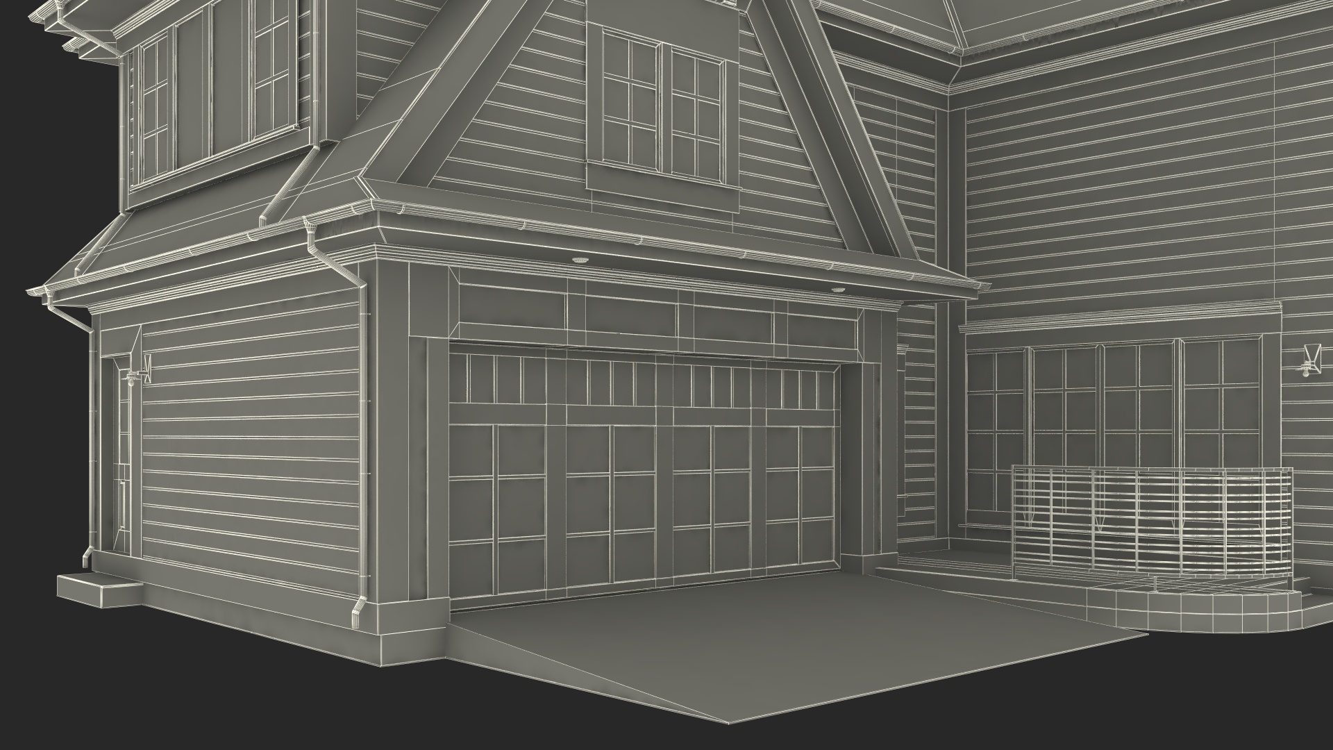3D model Blue American House Exterior with Garage