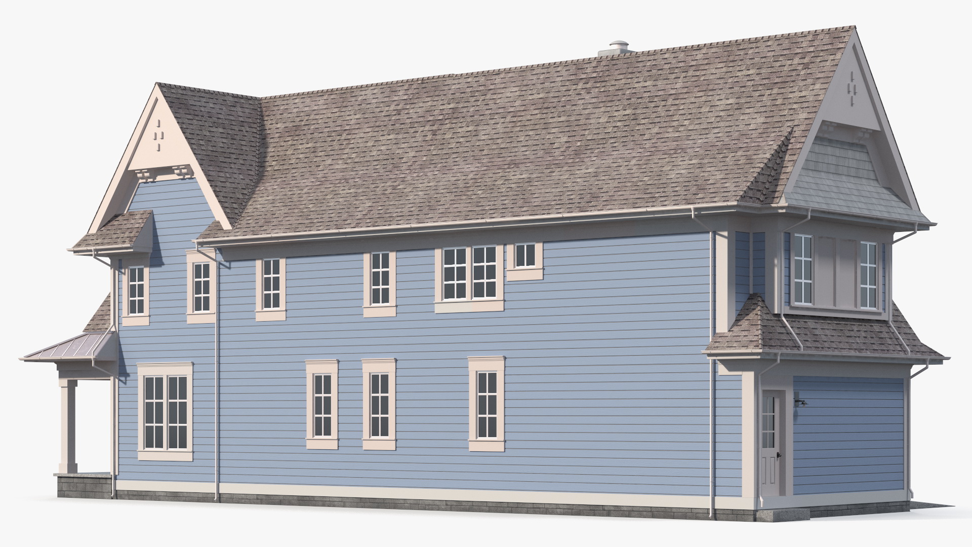 3D model Blue American House Exterior with Garage