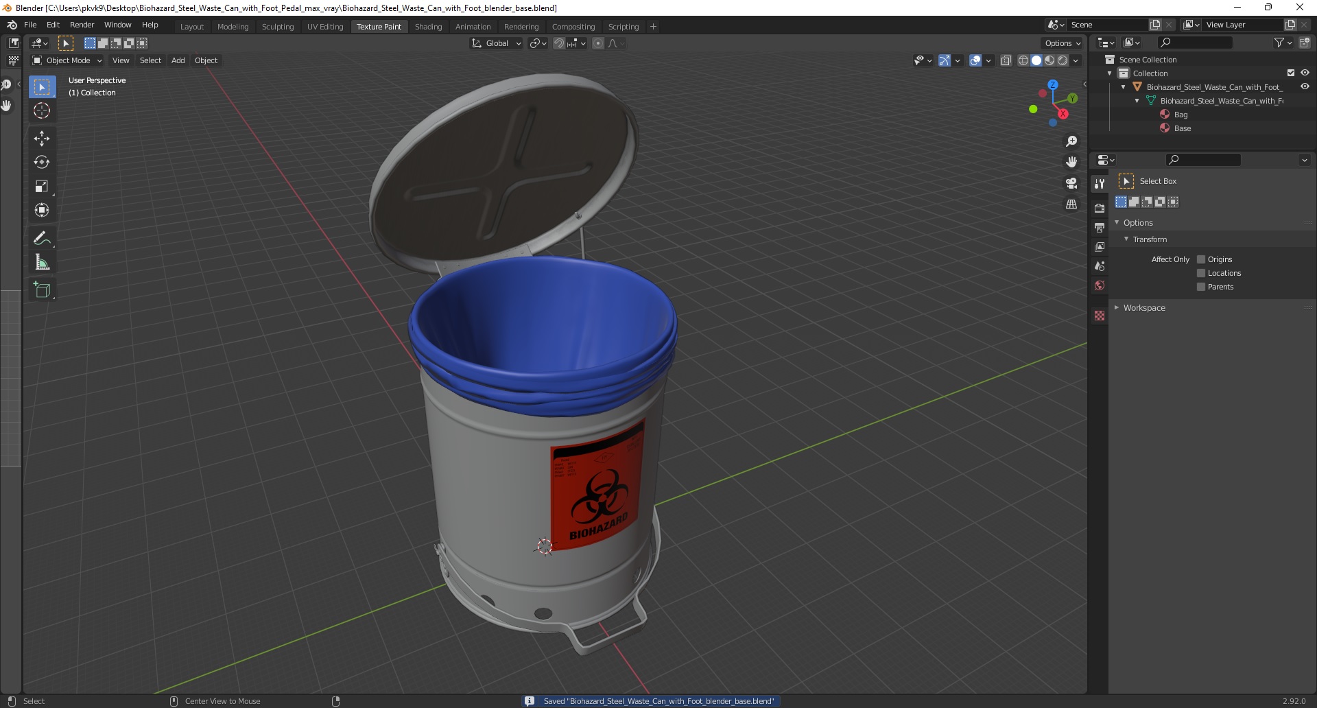 3D Biohazard Steel Waste Can with Foot Pedal