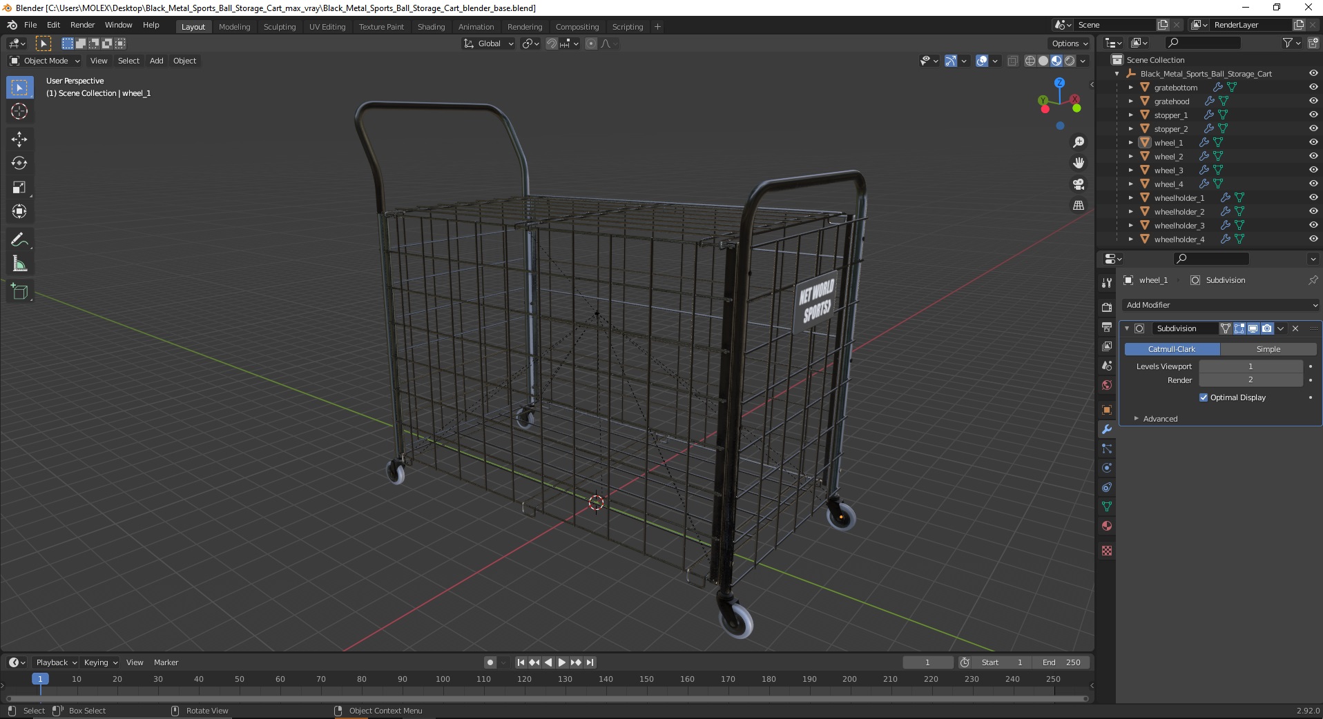 3D Black Metal Sports Ball Storage Cart