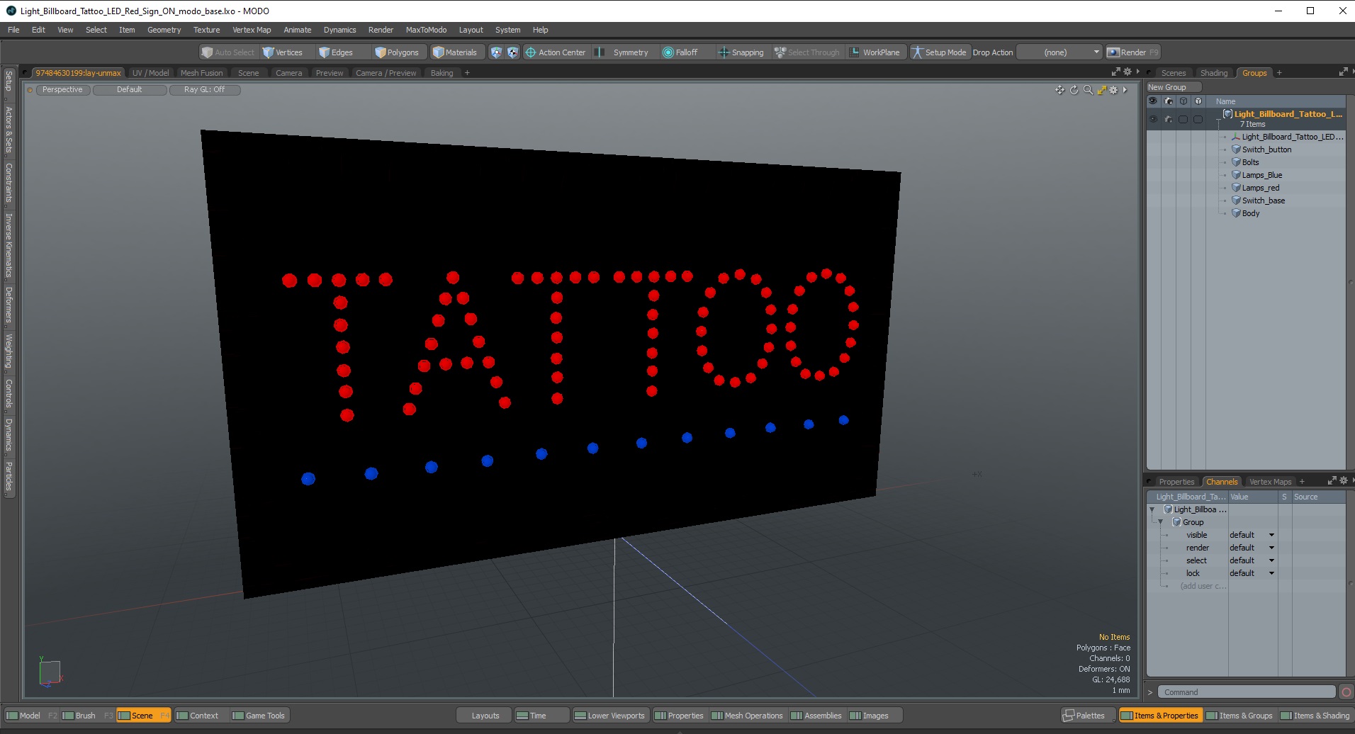3D Light Billboard Tattoo LED Red Sign ON model
