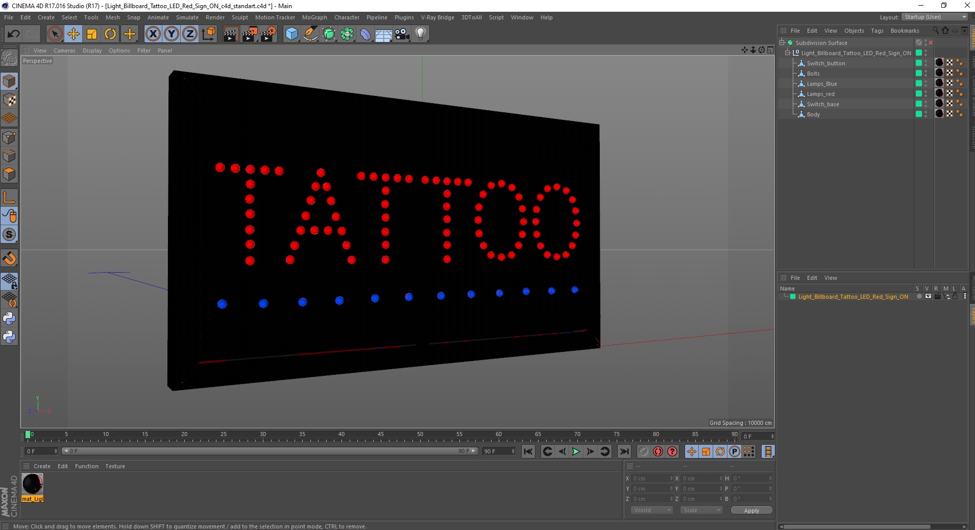 3D Light Billboard Tattoo LED Red Sign ON model