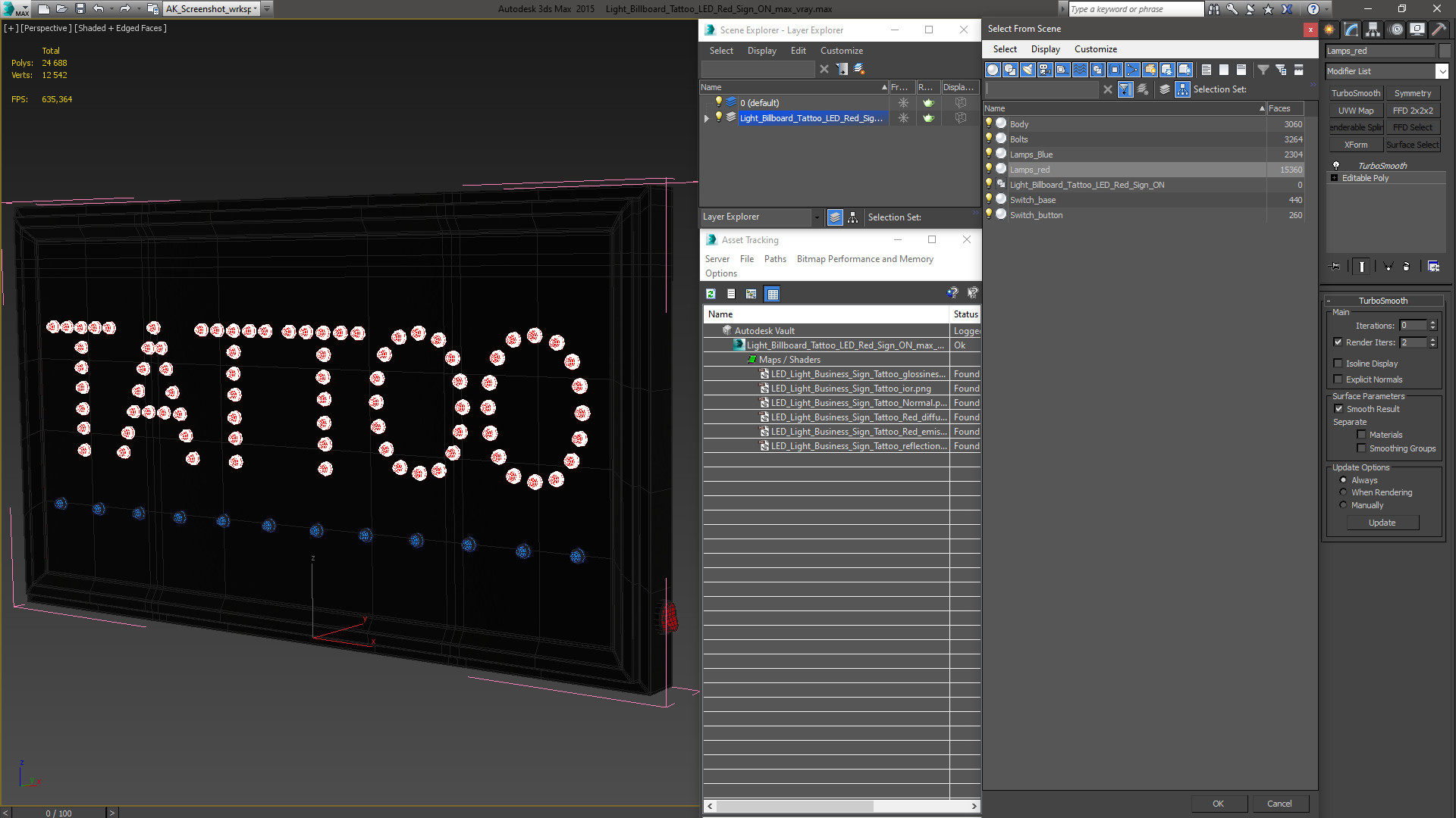 3D Light Billboard Tattoo LED Red Sign ON model