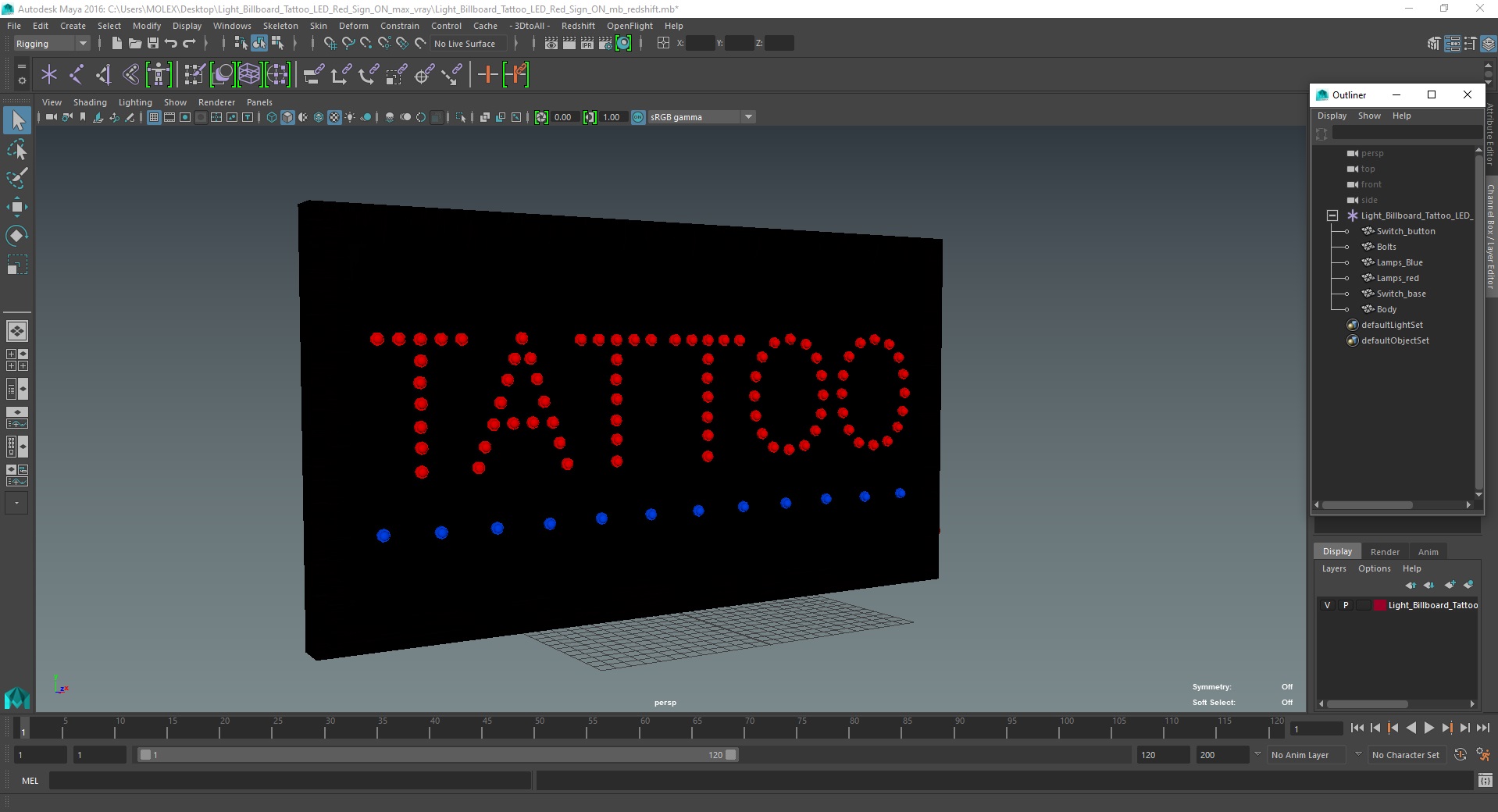 3D Light Billboard Tattoo LED Red Sign ON model