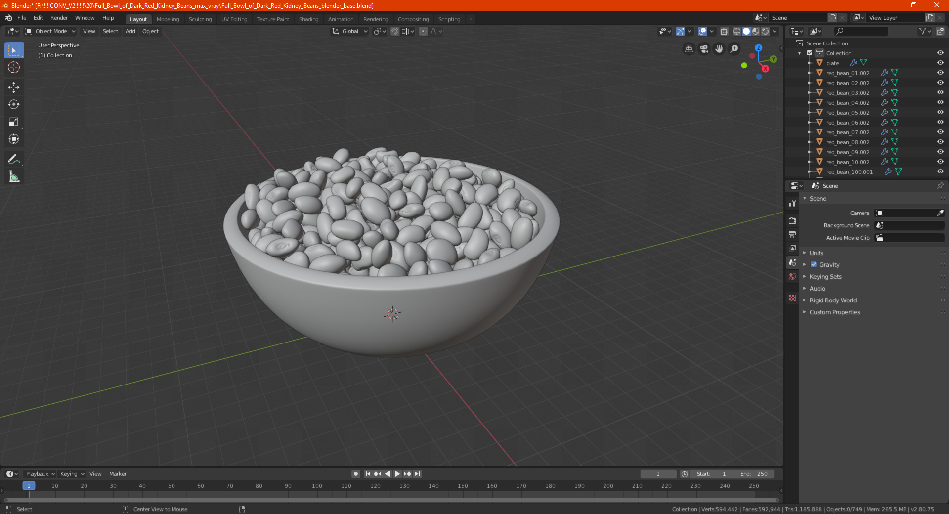 Full Bowl of Dark Red Kidney Beans 3D model