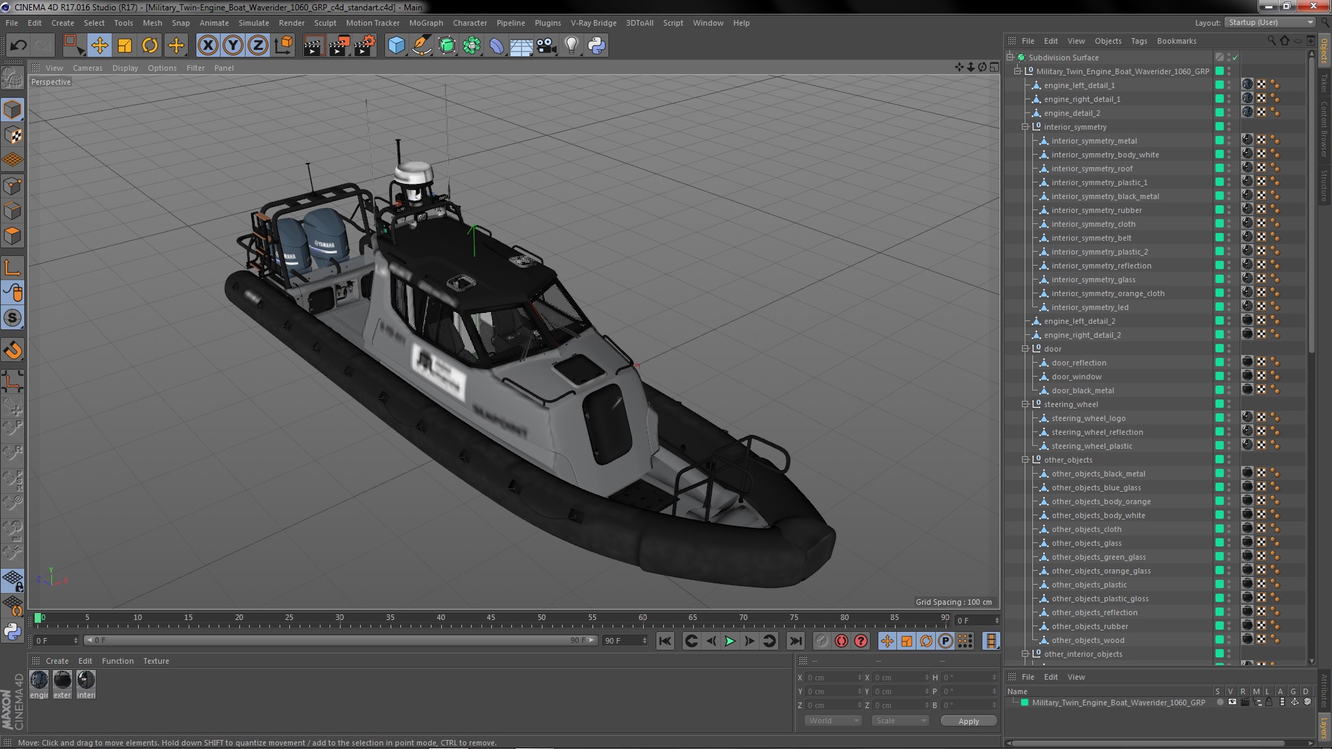 Military Twin-Engine Boat Waverider 1060 GRP 3D model