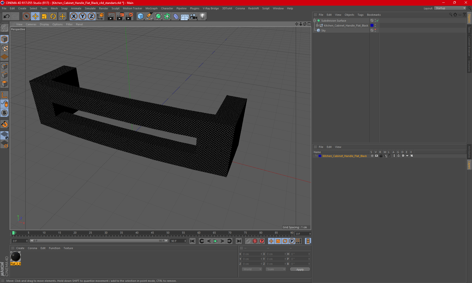 3D Kitchen Cabinet Handle Flat Black model