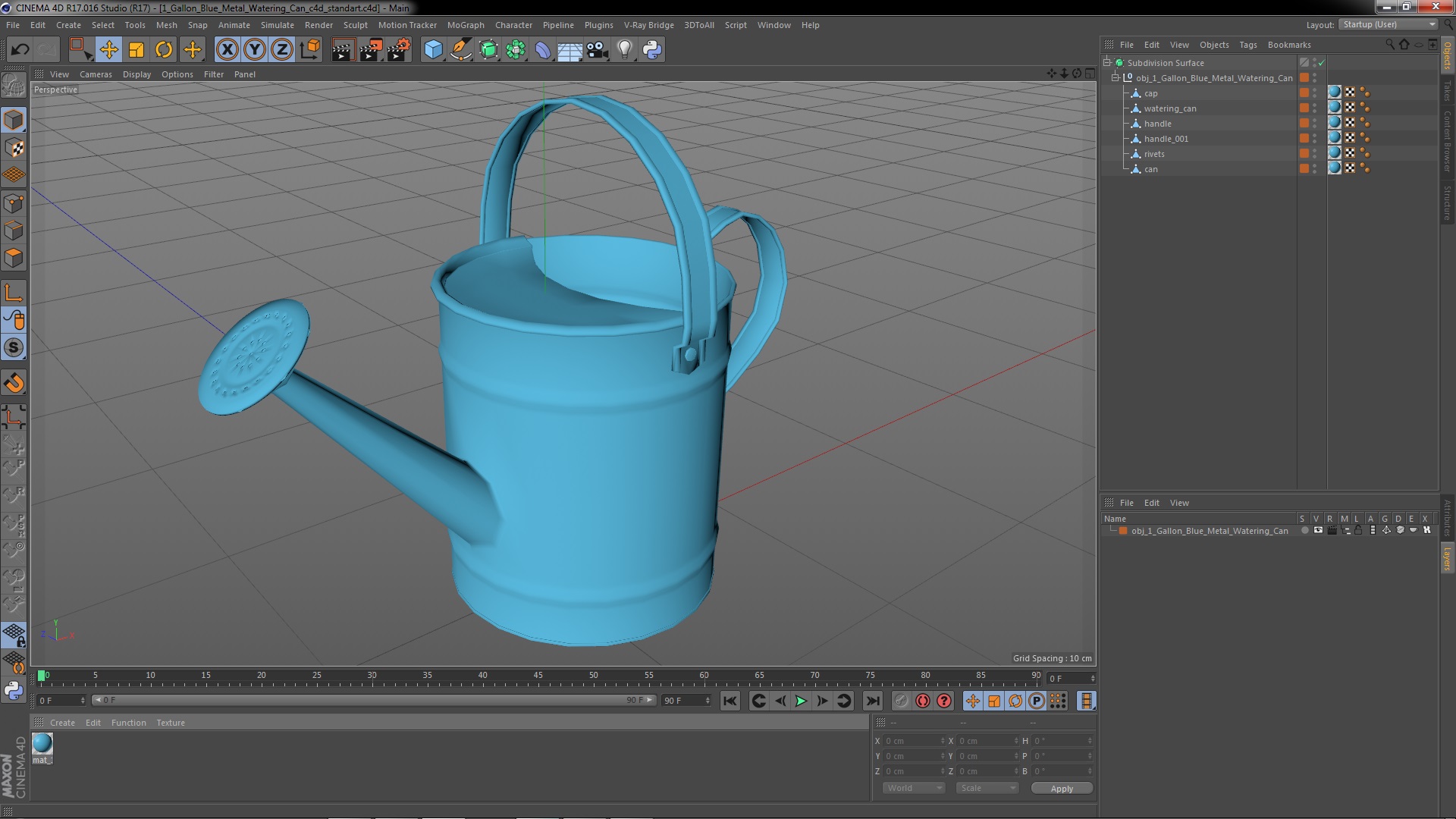 1 Gallon Blue Metal Watering Can 3D