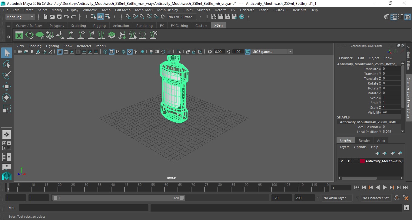 3D Anticavity Mouthwash 250ml Bottle model